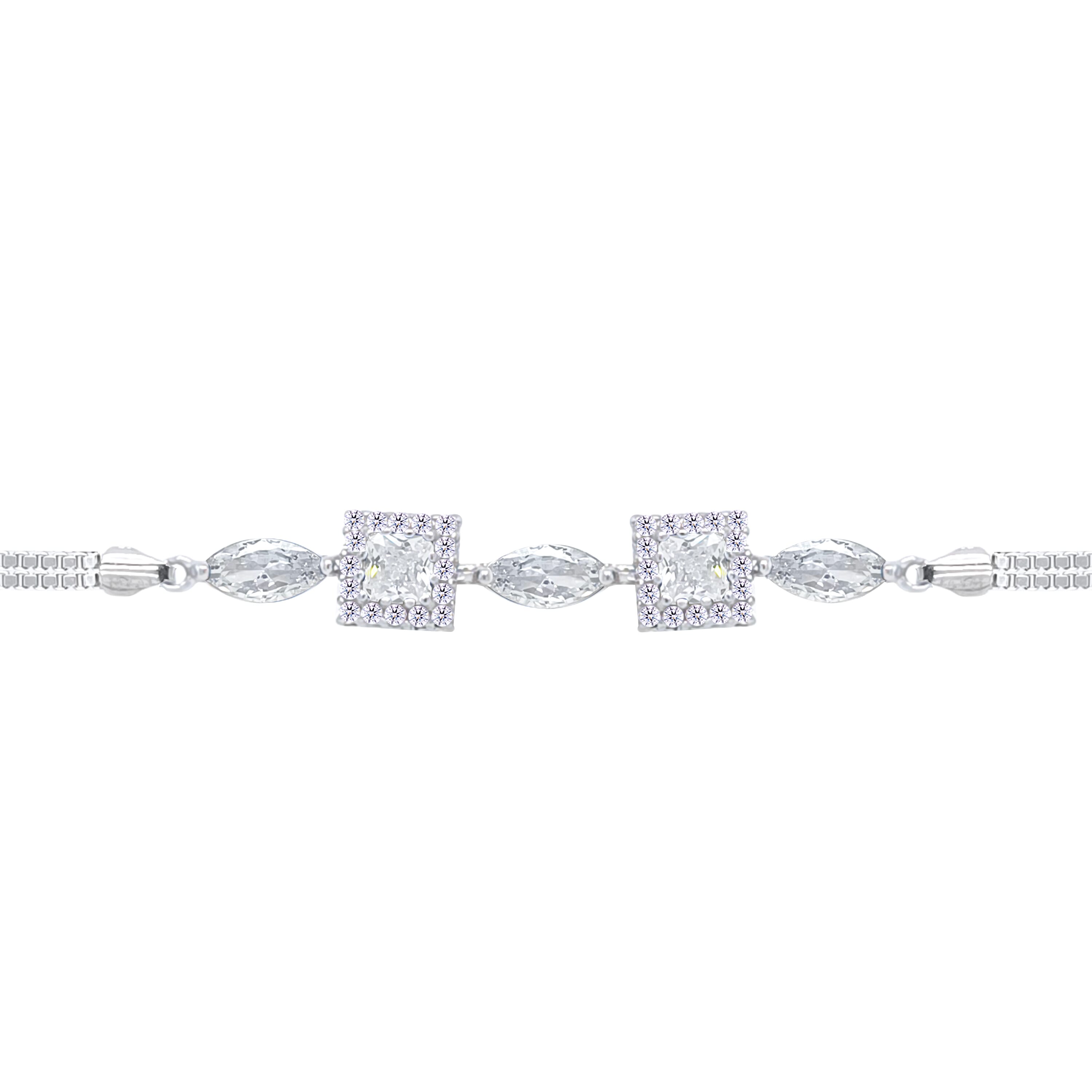 Asfour Crystal Tennis Bracelet With Turquoise Pear & Emerald Zircon In 925 Sterling Silver