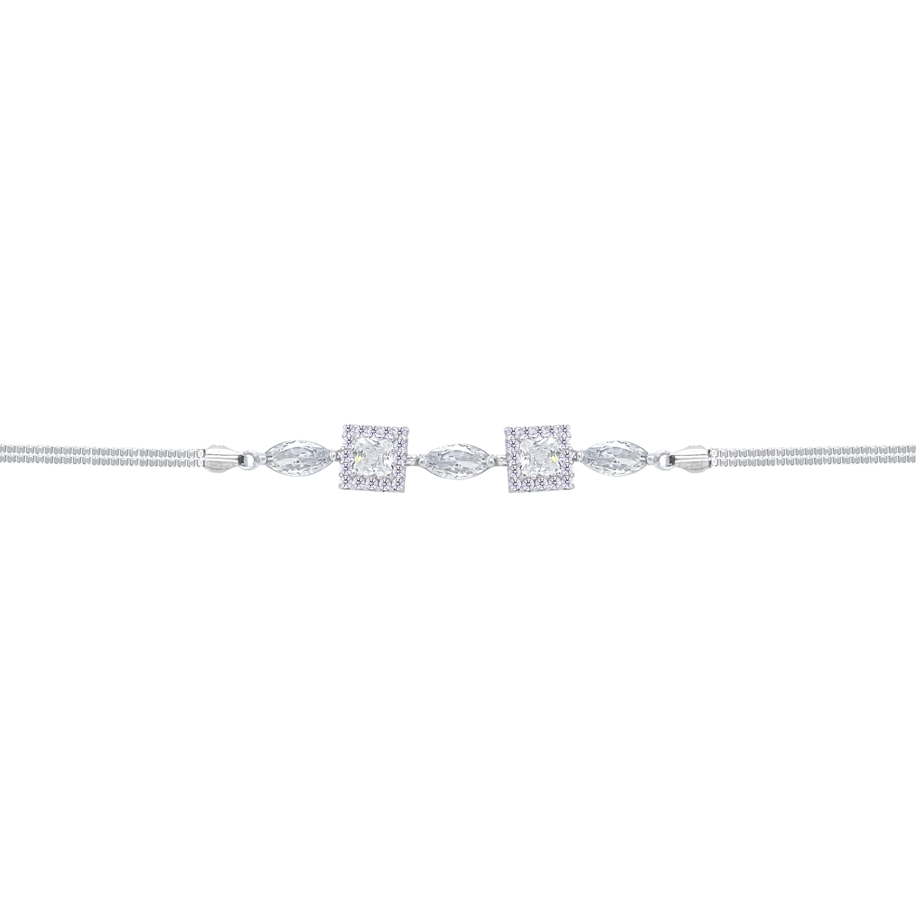 Asfour Crystal Box Chain Bracelet With Marquise & Square Stones In 925 Sterling Silver-BD0293