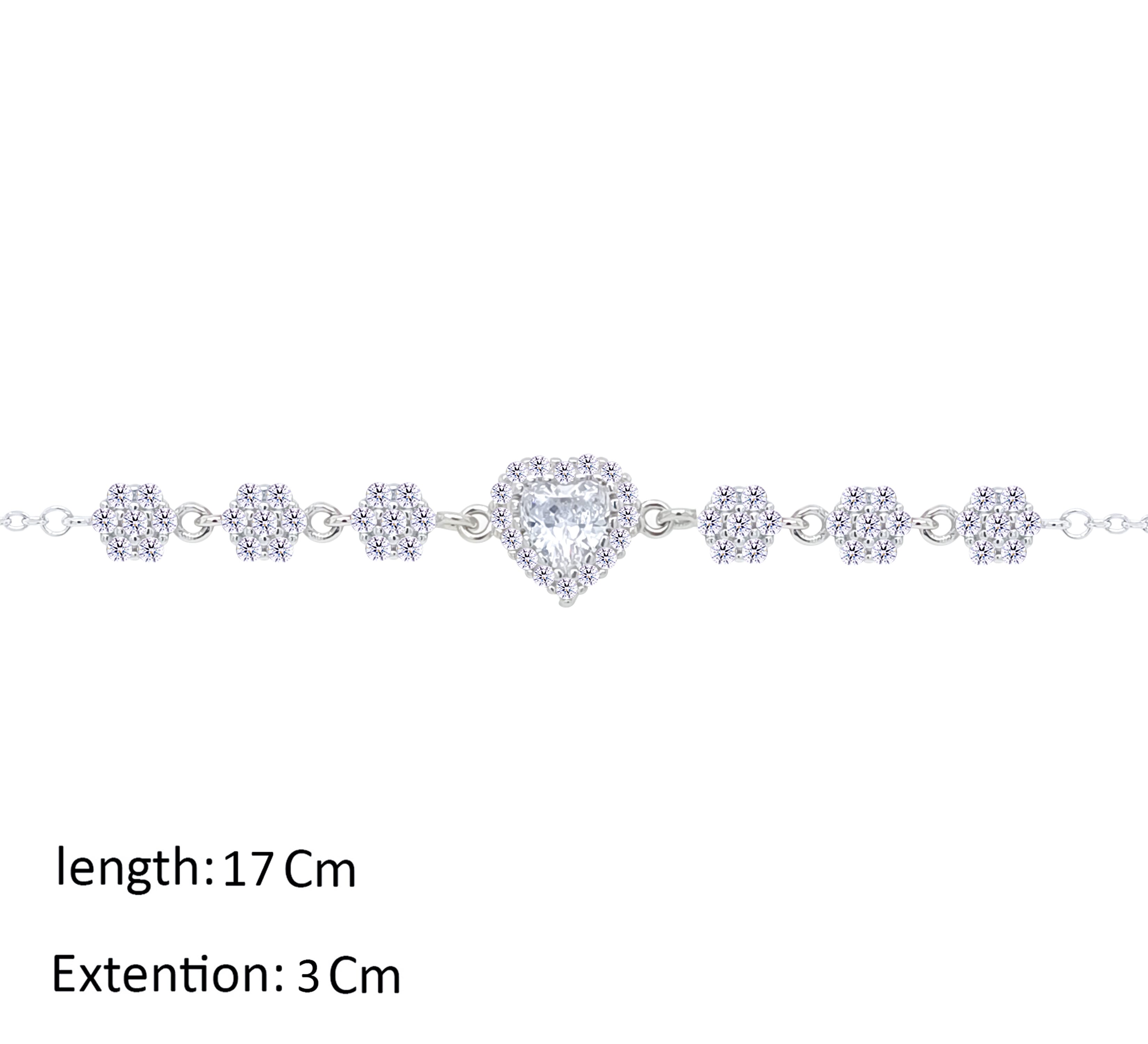 Asfour Crystal Chain Bracelet With Heart Design In 925 Sterling Silver-BD0295