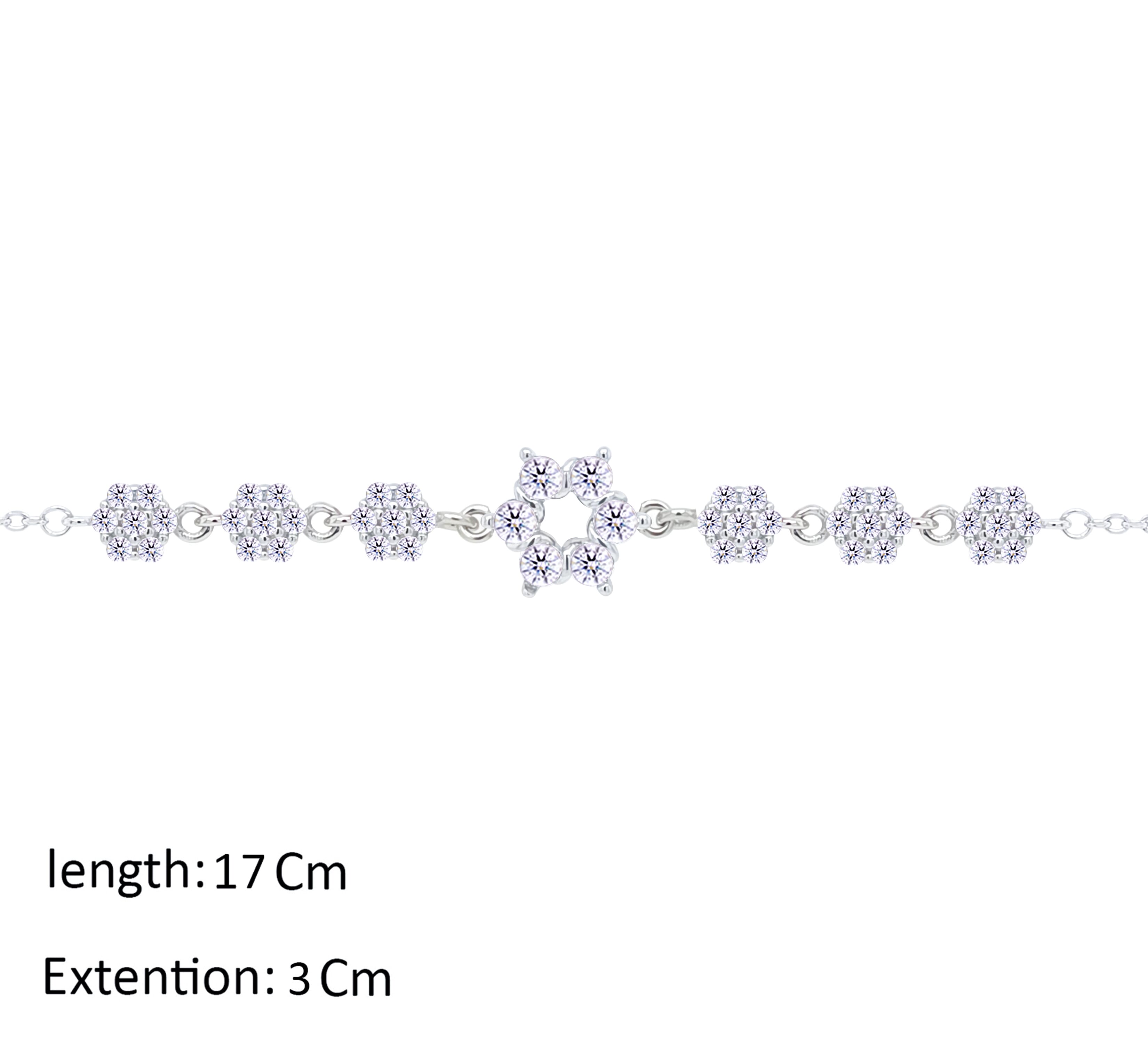 Asfour Crystal Chain Bracelet With Flower Design In 925 Sterling Silver-BD0296