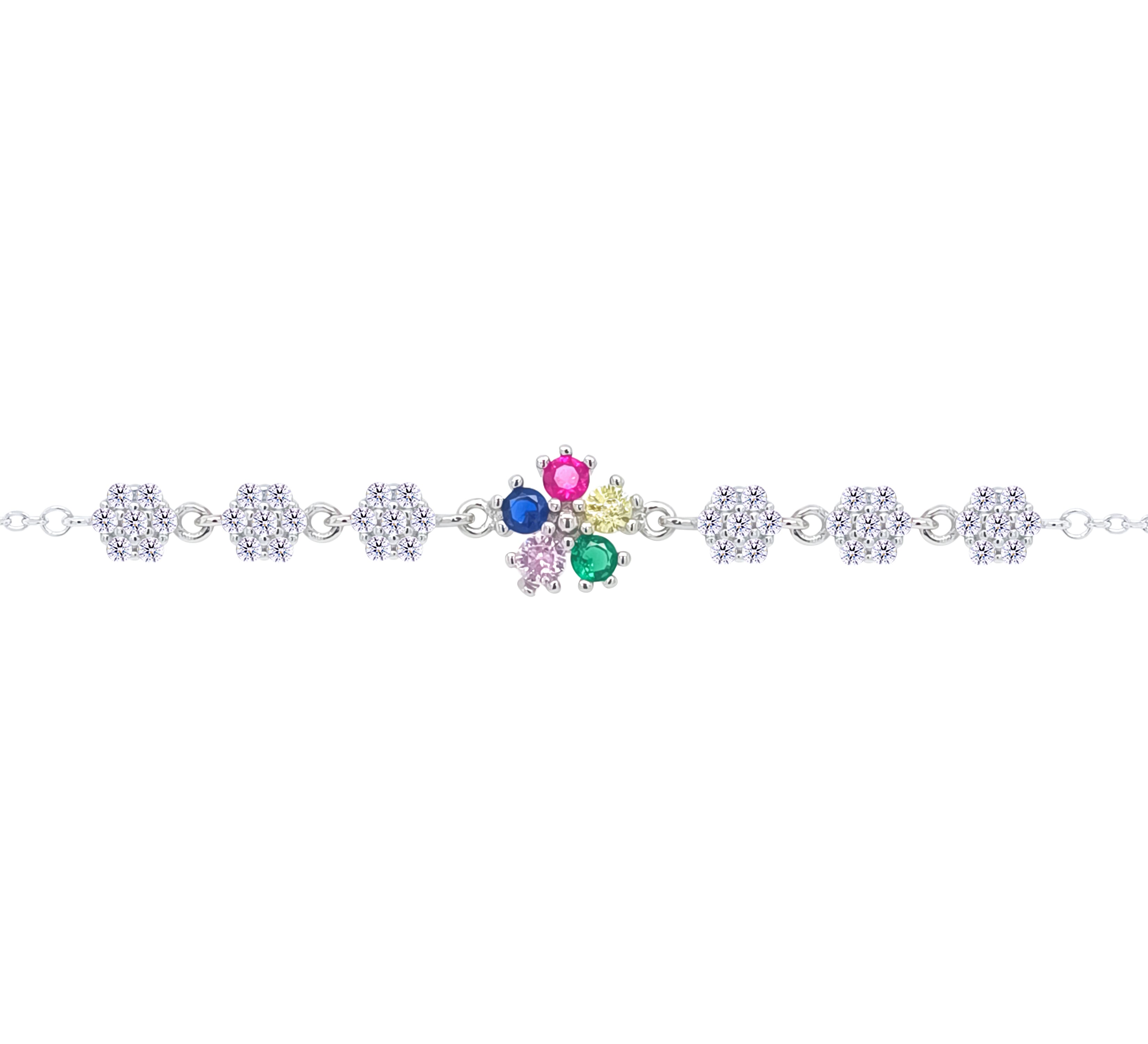 Asfour Crystal Tennis Bracelet With Turquoise Pear & Emerald Zircon In 925 Sterling Silver