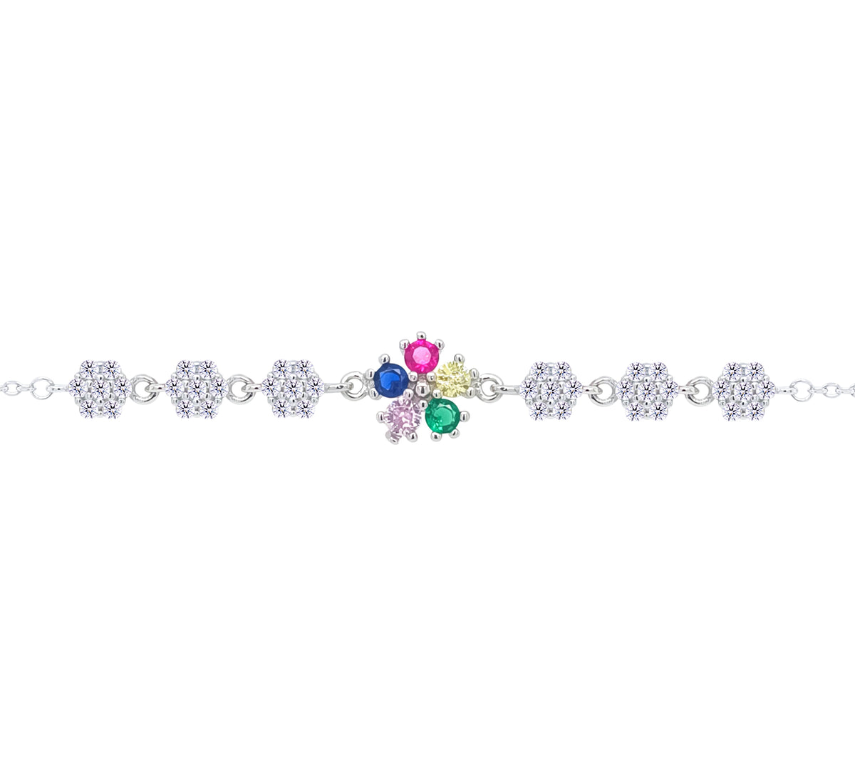 Asfour Crystal Tennis Bracelet With Turquoise Pear & Emerald Zircon In 925 Sterling Silver