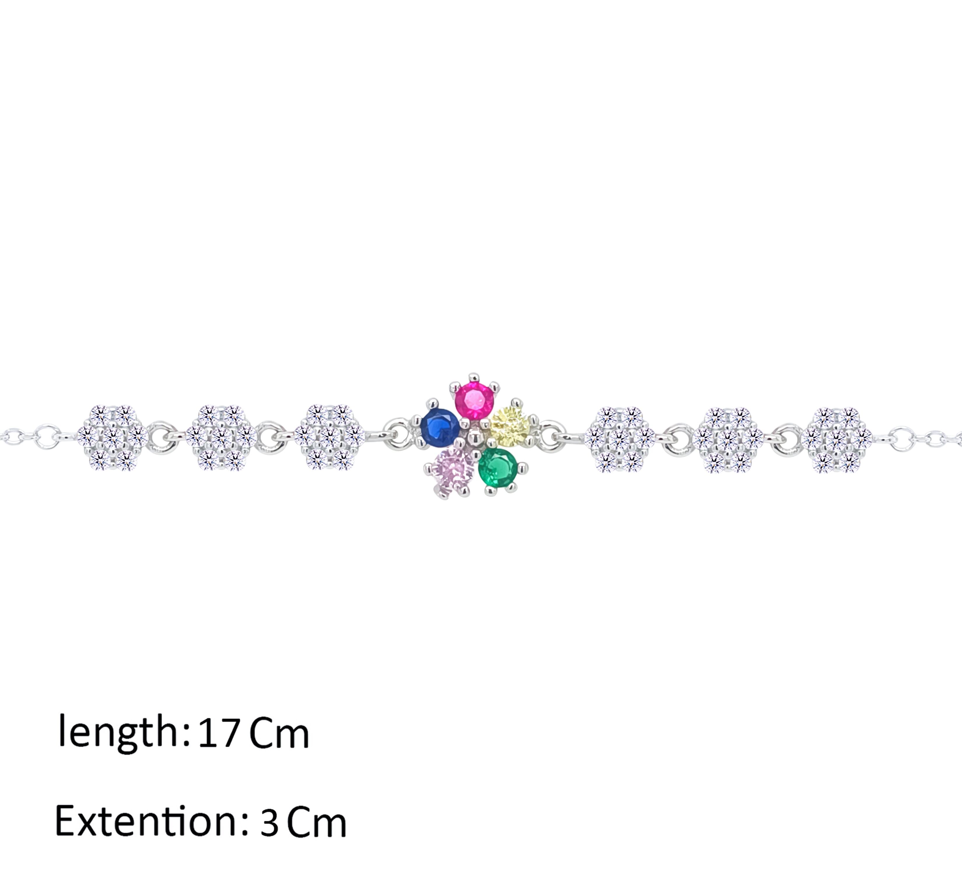 Asfour Crystal Chain Bracelet With Multi Color Flower Design In 925 Sterling Silver-BD0298-K
