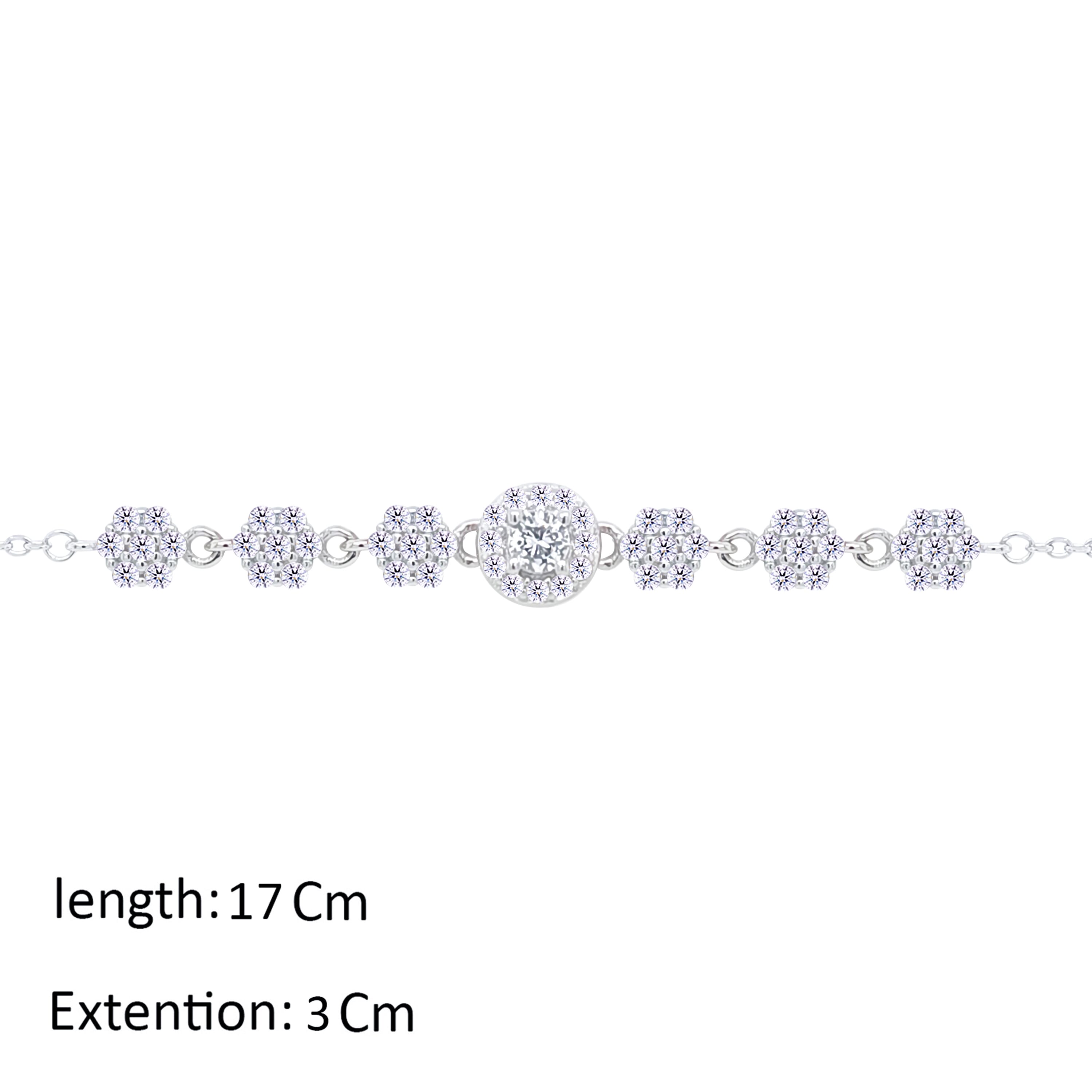 Asfour Crystal Chain Bracelet With Zircon Round Design In 925 Sterling Silver-BD0299