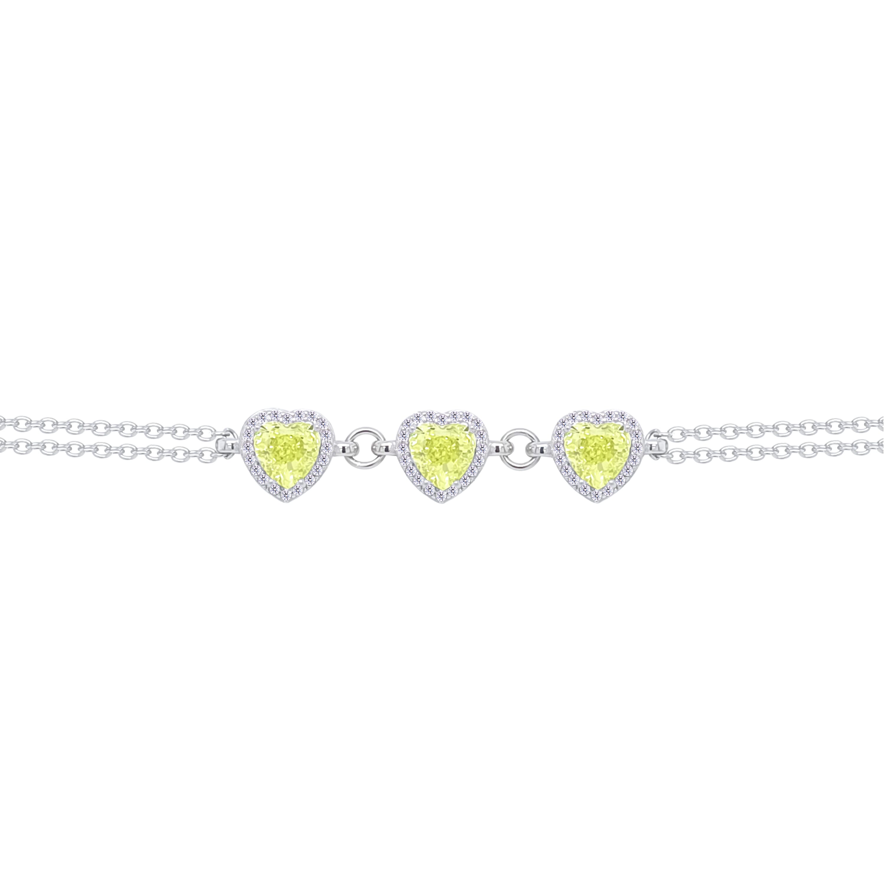 Asfour Crystal Chain Bracelet With Lemon Hearts Design In 925 Sterling Silver-BD0300-L