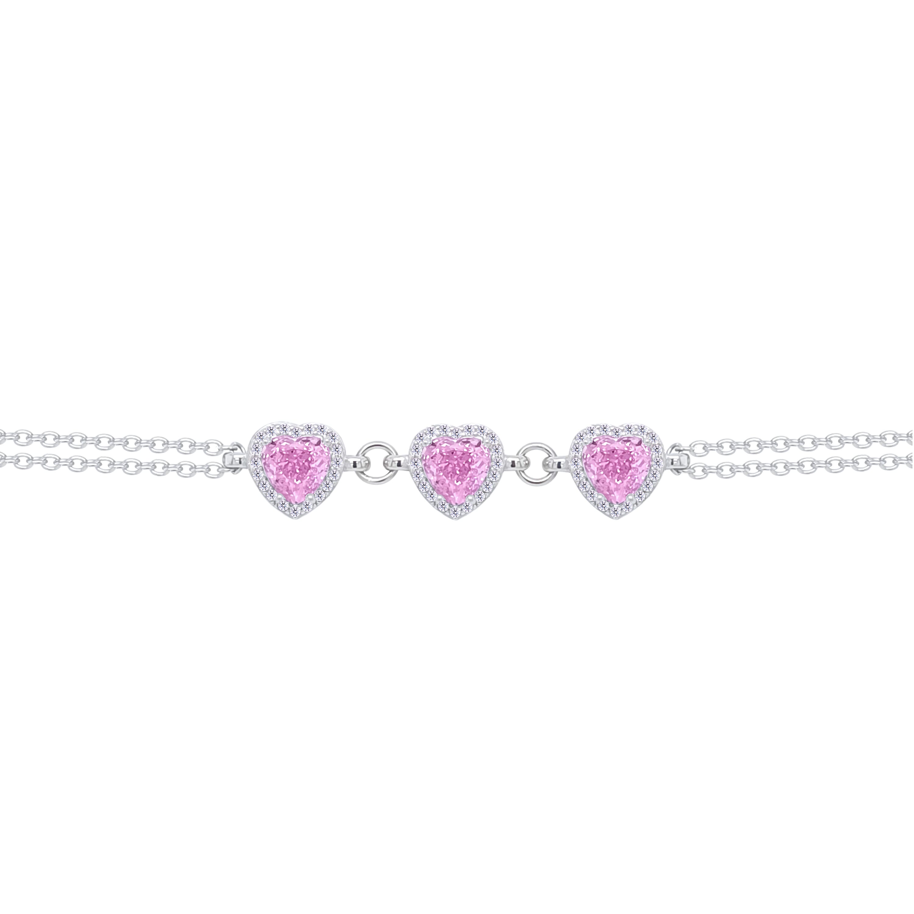Asfour Crystal Chain Bracelet With Rose Hearts Design In 925 Sterling Silver-BD0300-O