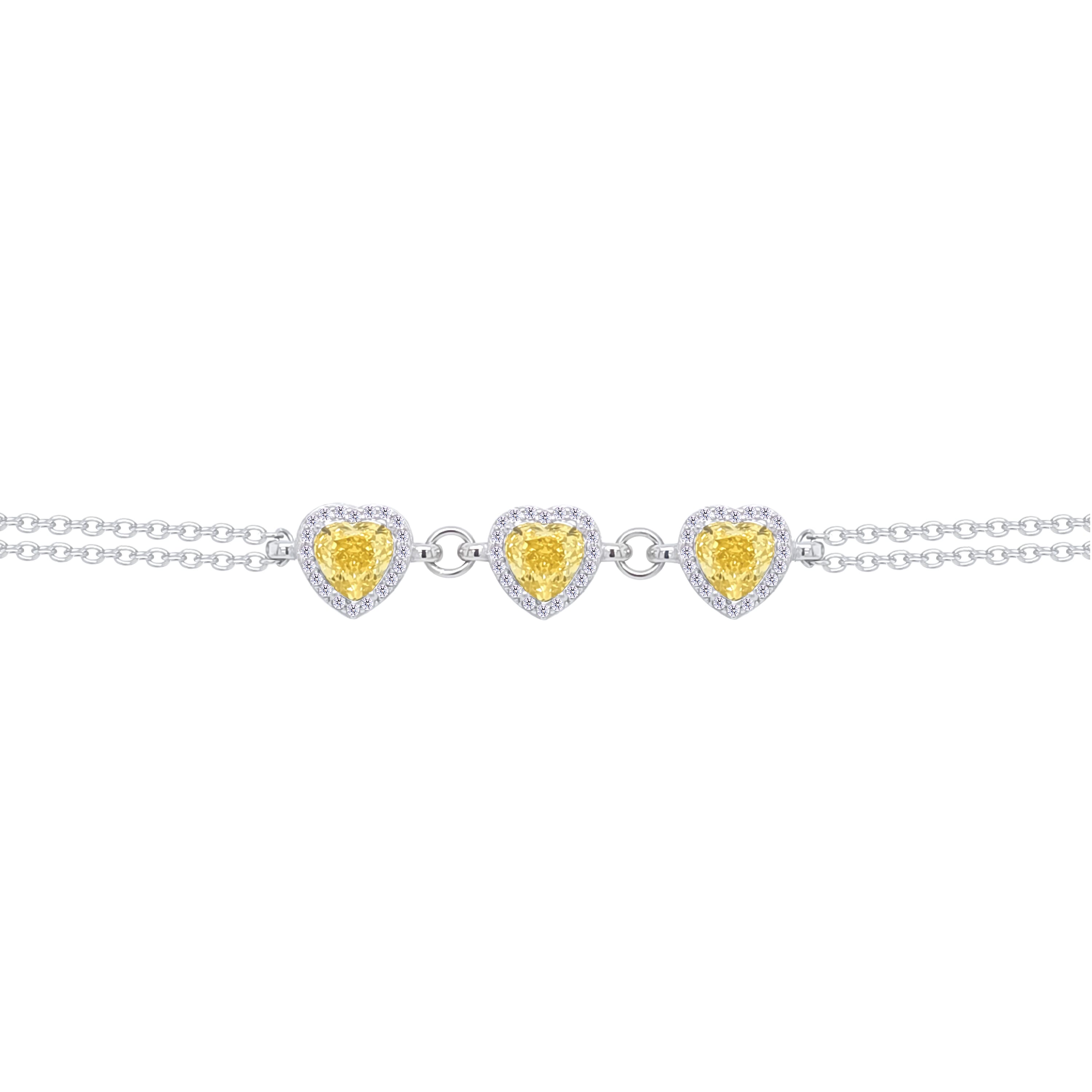 Asfour Crystal Chain Bracelet With Yellow Hearts Design In 925 Sterling Silver-BD0300-Y