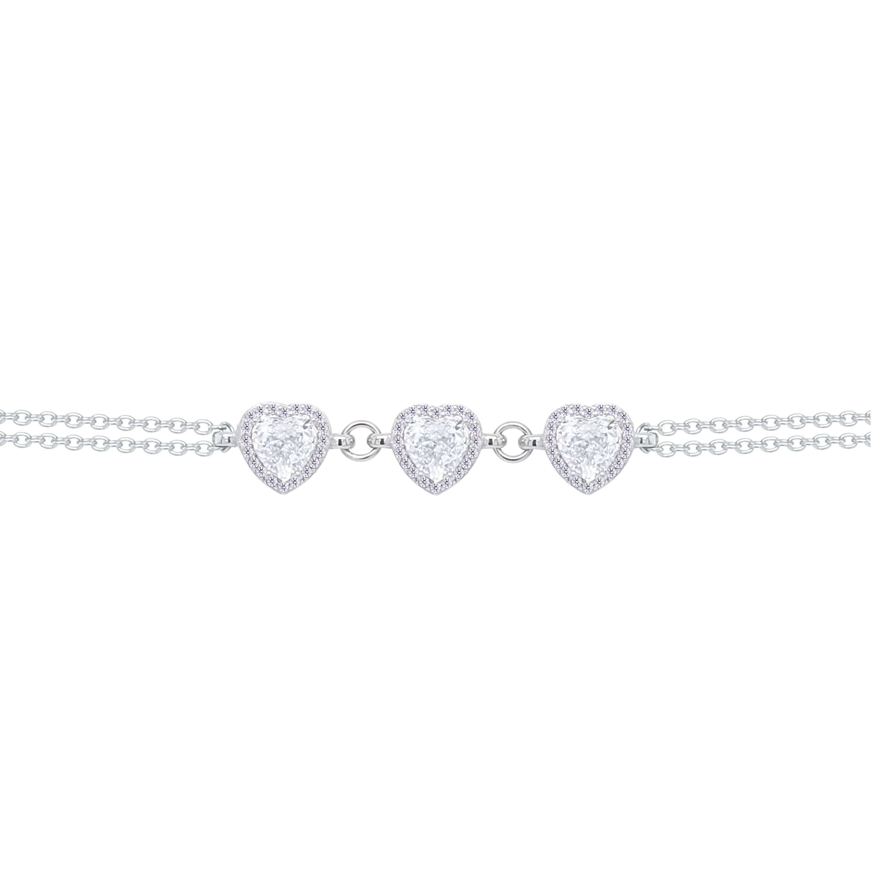 Asfour Crystal Chain Bracelet With Hearts Design In 925 Sterling Silver-BD0300