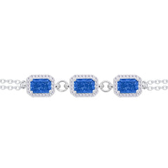 Asfour Crystal Tennis Bracelet With Turquoise Pear & Emerald Zircon In 925 Sterling Silver