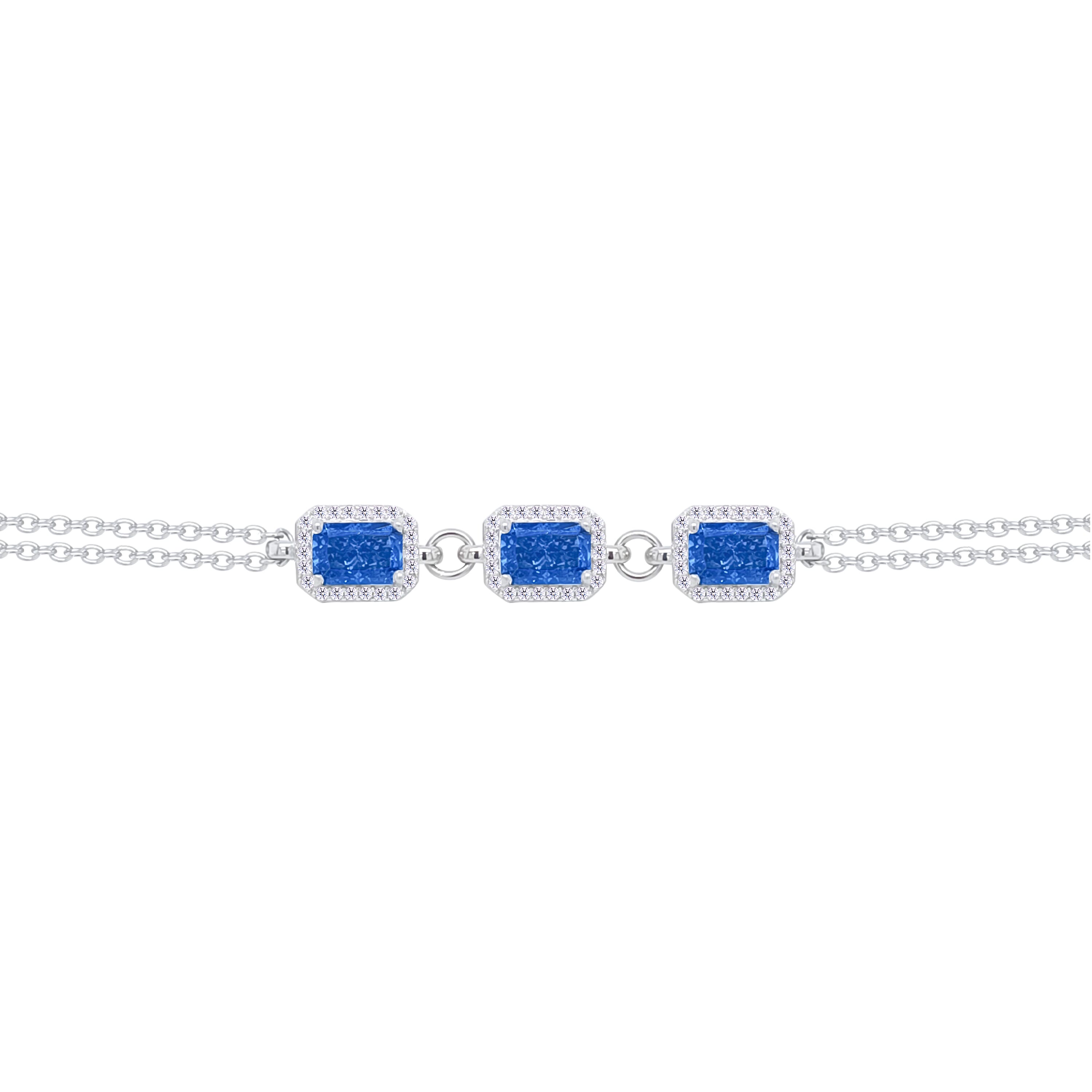 Asfour Crystal Chain Bracelet With Blue Emerald Design In 925 Sterling Silver-BD0301-B