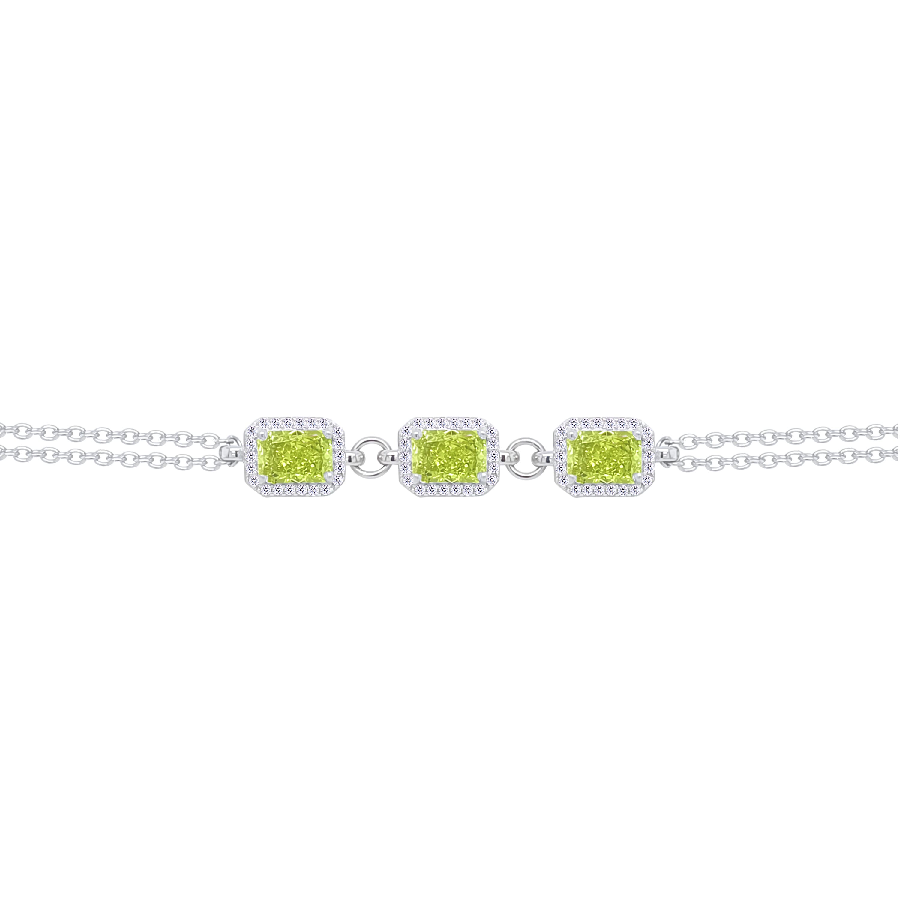 Asfour Crystal Chain Bracelet With Lemon Emerald Design In 925 Sterling Silver-BD0301-L