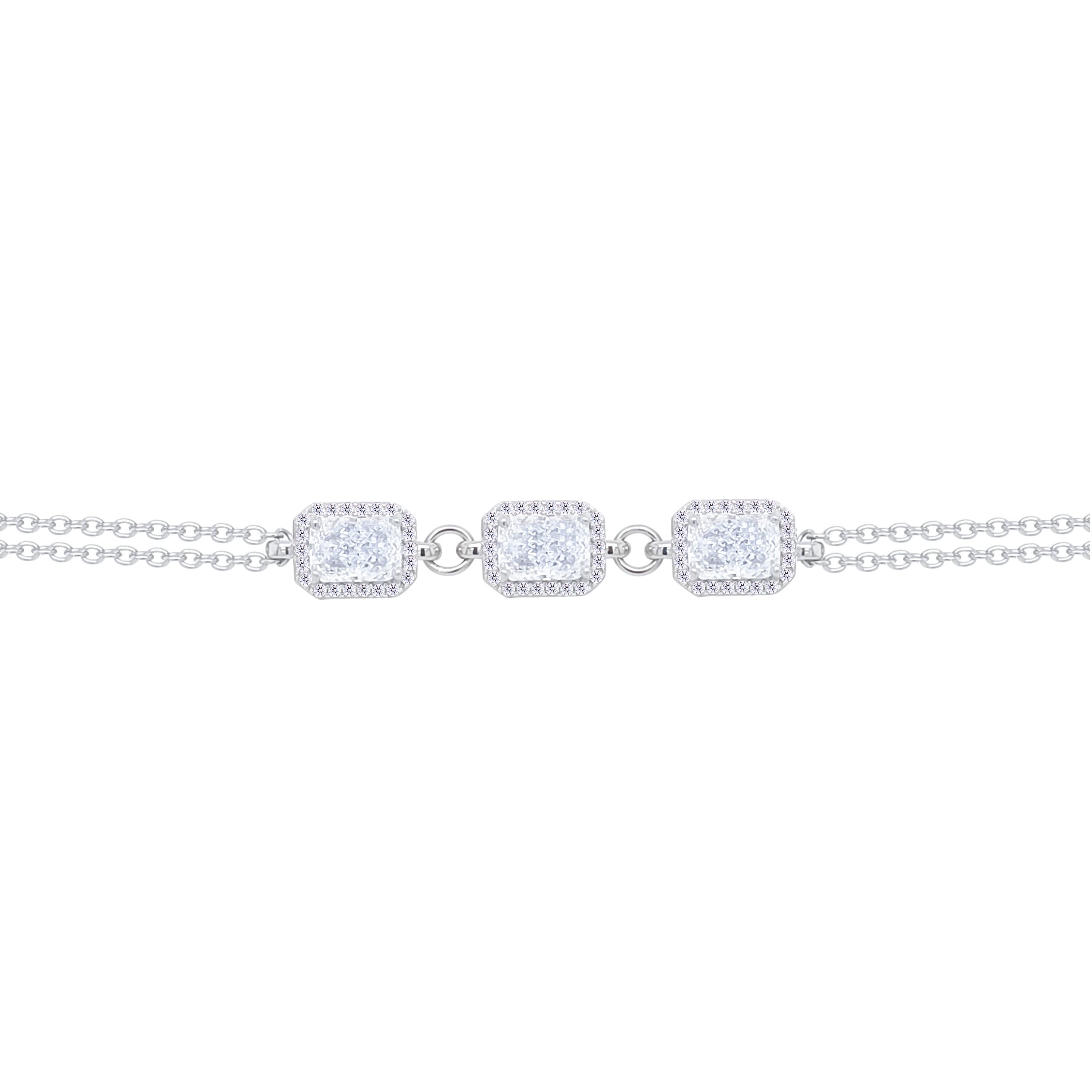 Asfour Crystal Chain Bracelet With Zircon Emerald Design In 925 Sterling Silver-BD0301