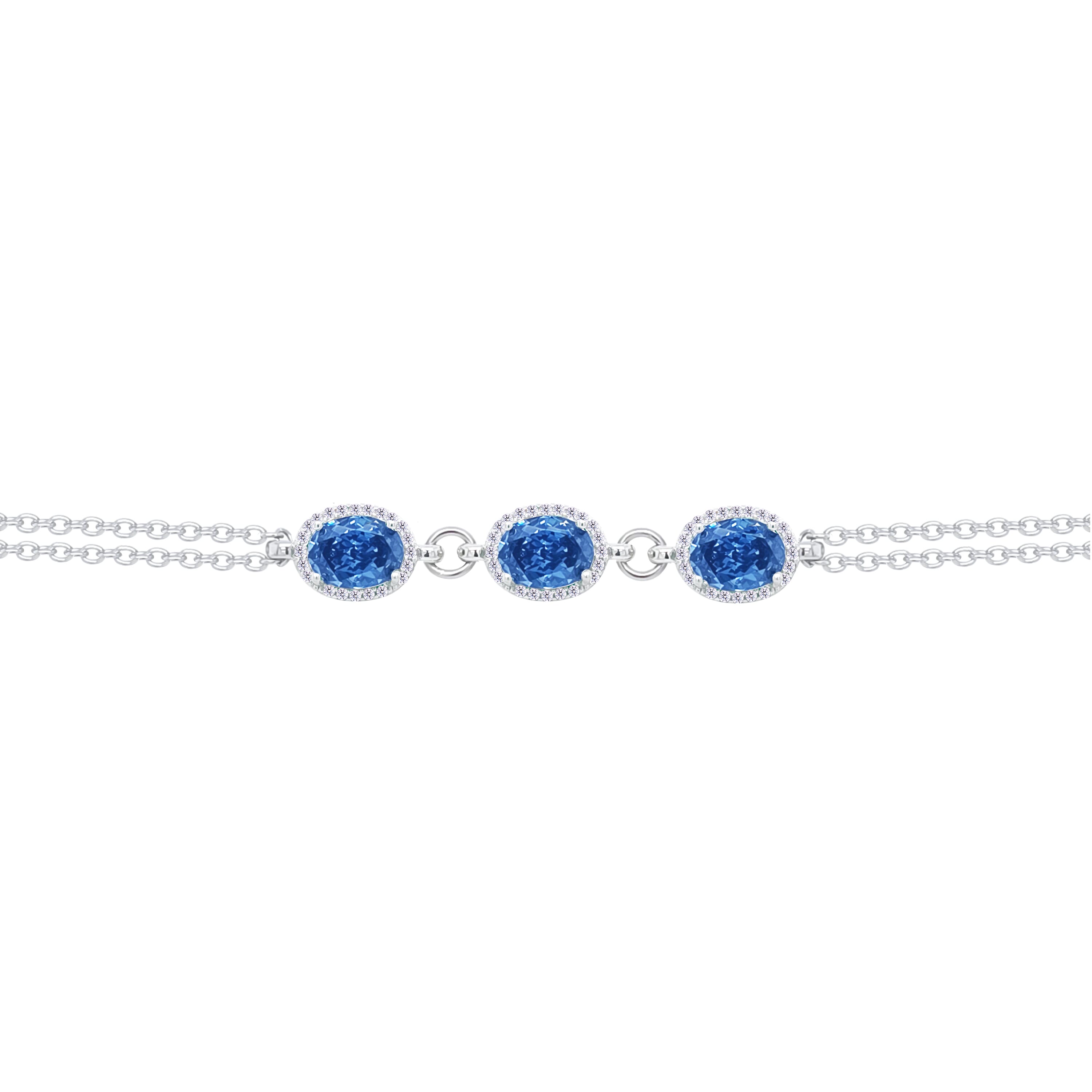 Asfour Crystal Chain Bracelet With Blue Oval Design In 925 Sterling Silver-BD0302-B