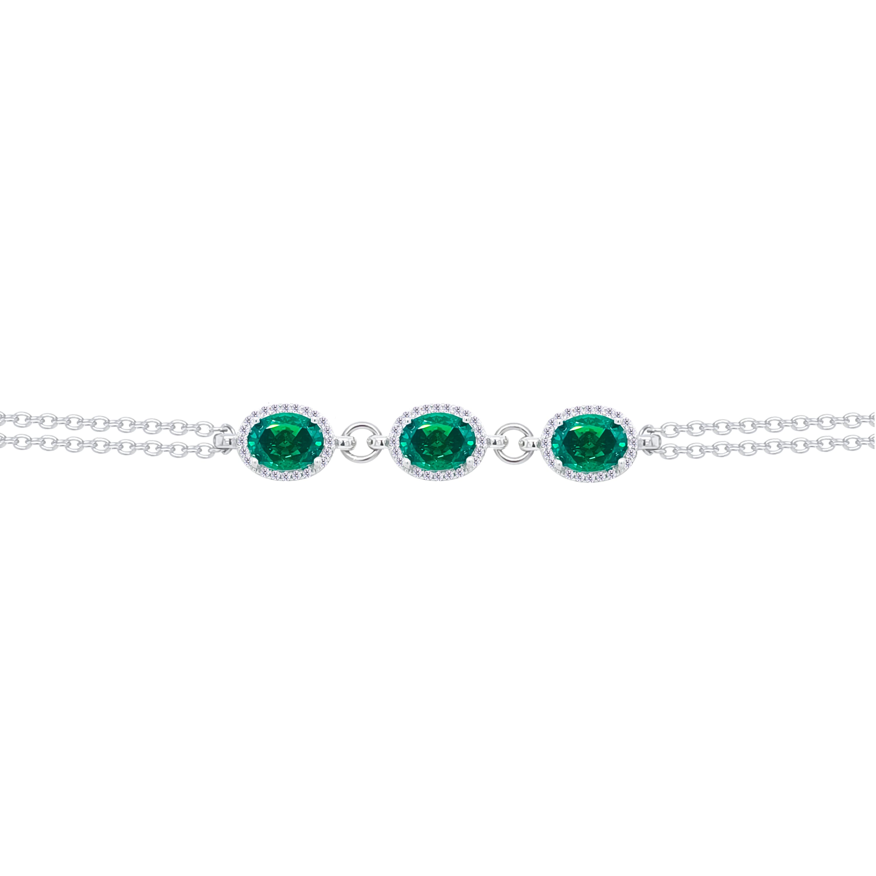 Asfour Crystal Chain Bracelet With Emerald Oval Design In 925 Sterling Silver-BD0302-G