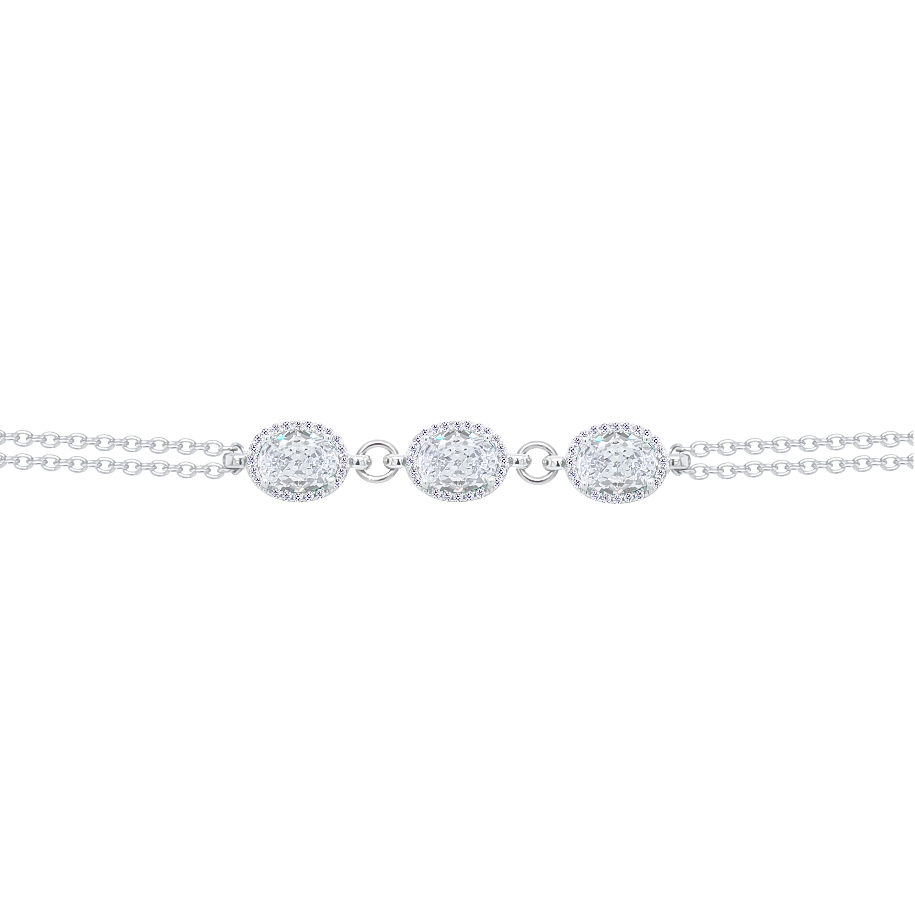 Asfour Crystal Chain Bracelet With Zircon Oval Design In 925 Sterling Silver-BD0302