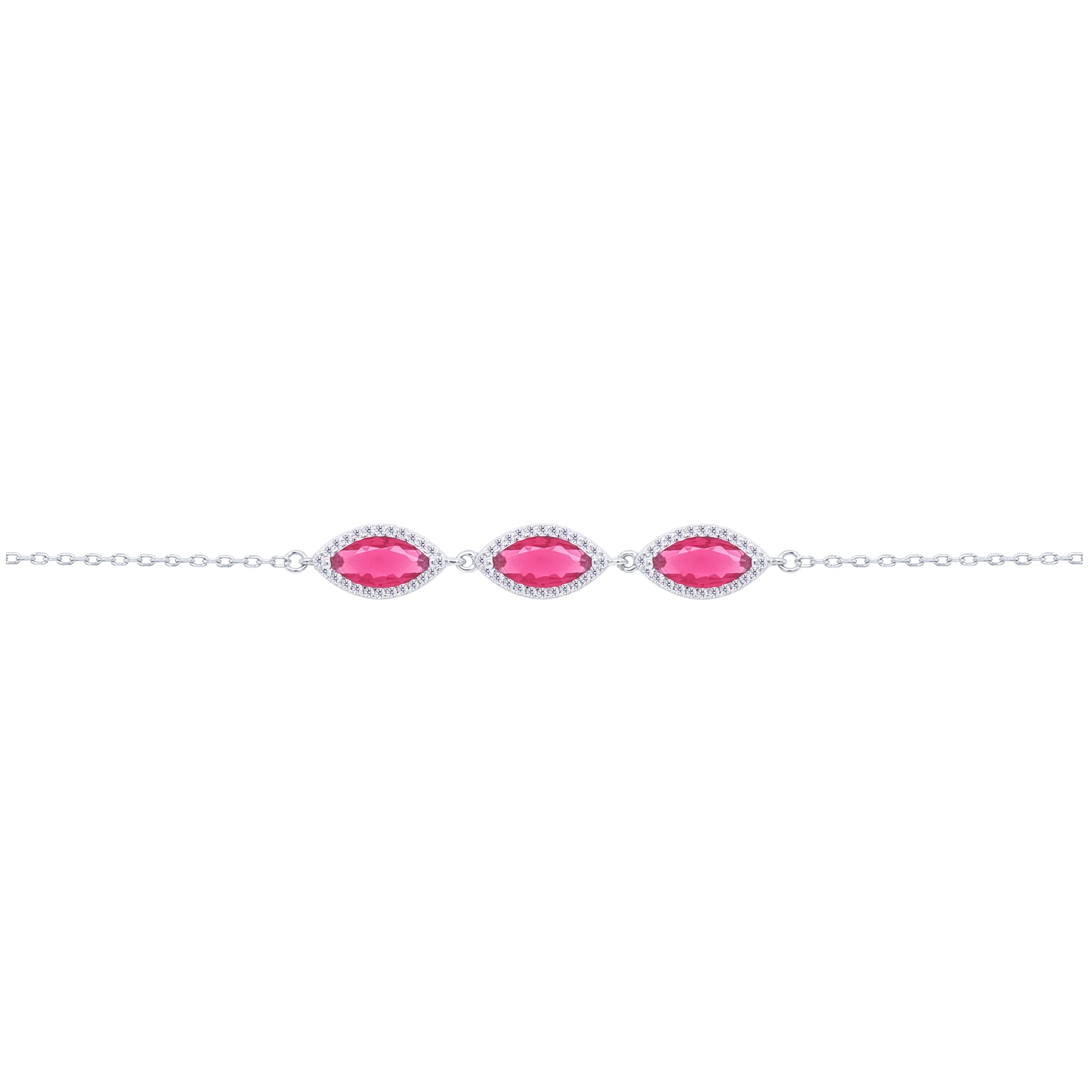 Asfour Crystal Chain Bracelet With Fuchsia Marquise Design In 925 Sterling Silver-BD0303-F