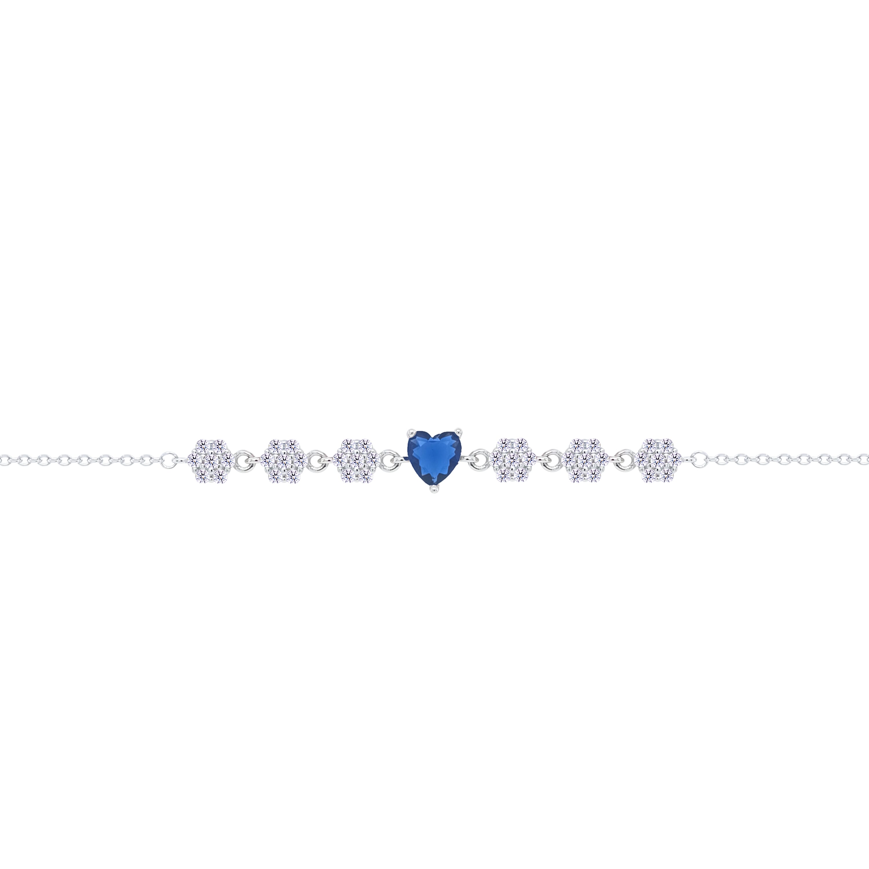 Asfour Crystal Chain Bracelet With Blue Heart In 925 Sterling Silver-BD0304-WB