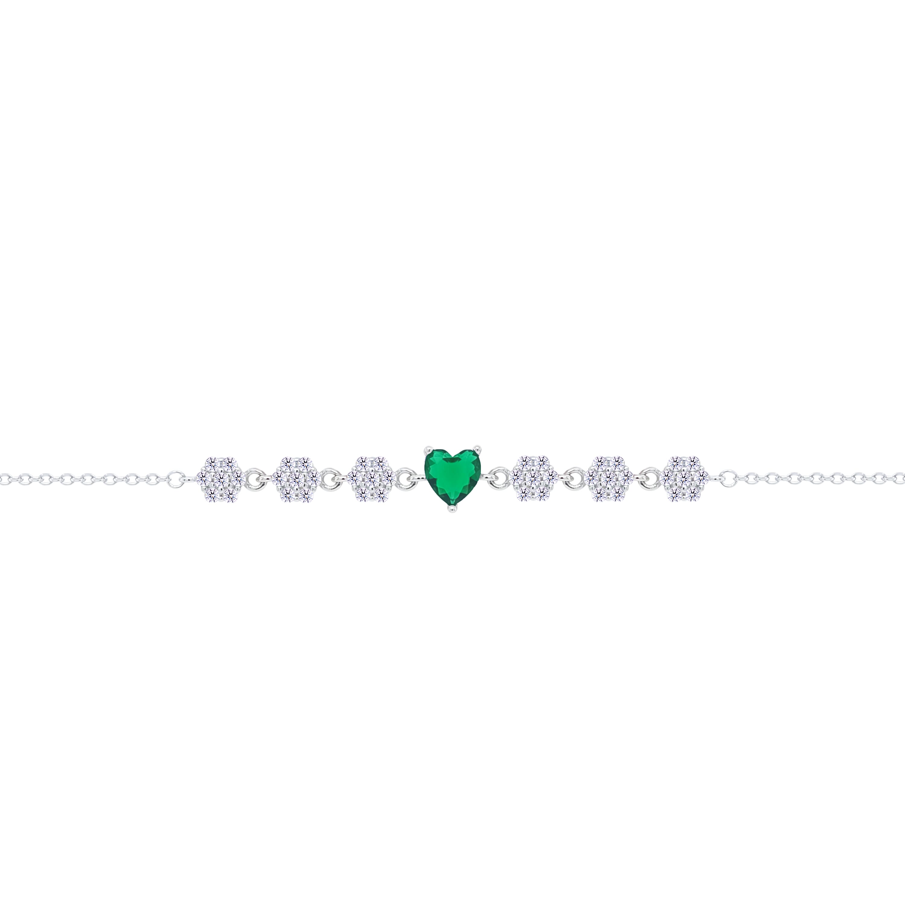 Asfour Crystal Chain Bracelet With Emerald Heart In 925 Sterling Silver-BD0304-WG