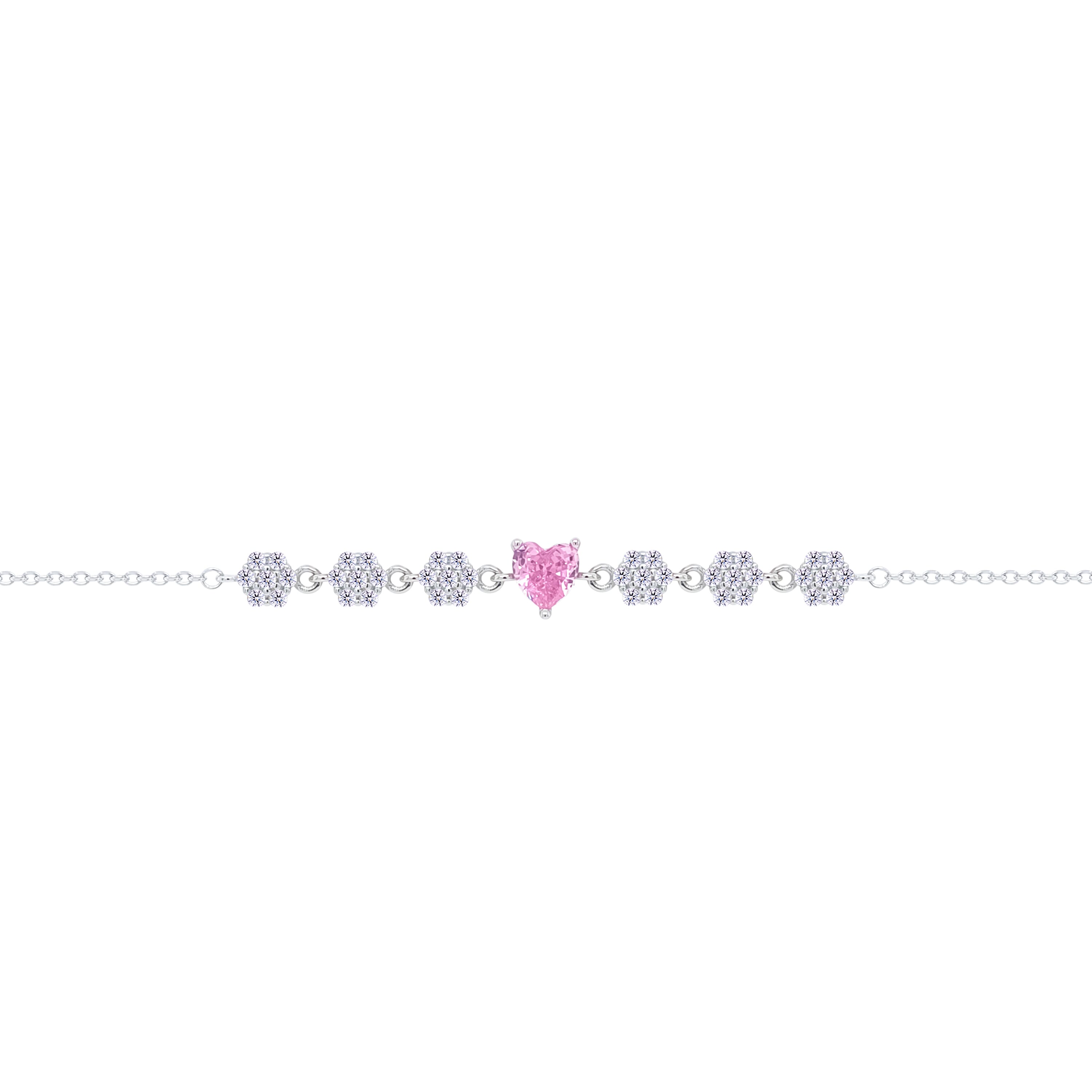 Asfour Crystal Chain Bracelet With Rose Heart Design In 925 Sterling Silver-BD0304-WO