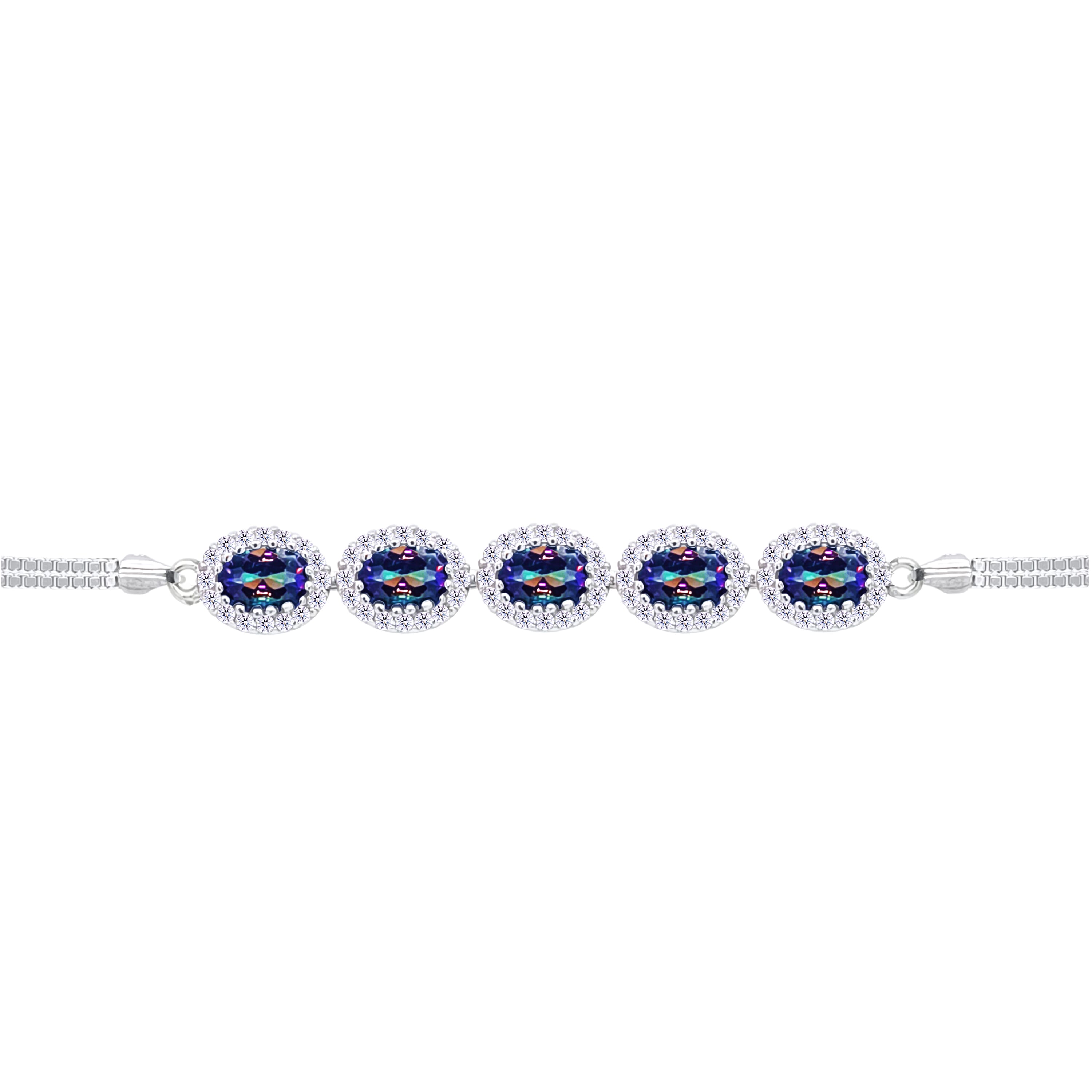Asfour Crystal Tennis Bracelet With Turquoise Pear & Emerald Zircon In 925 Sterling Silver