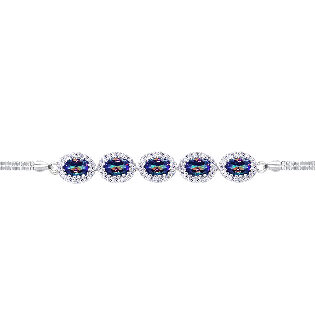 Asfour Crystal Tennis Bracelet With Turquoise Pear & Emerald Zircon In 925 Sterling Silver