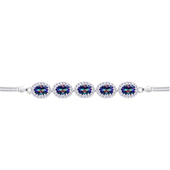 Asfour Crystal Tennis Bracelet With Turquoise Pear & Emerald Zircon In 925 Sterling Silver