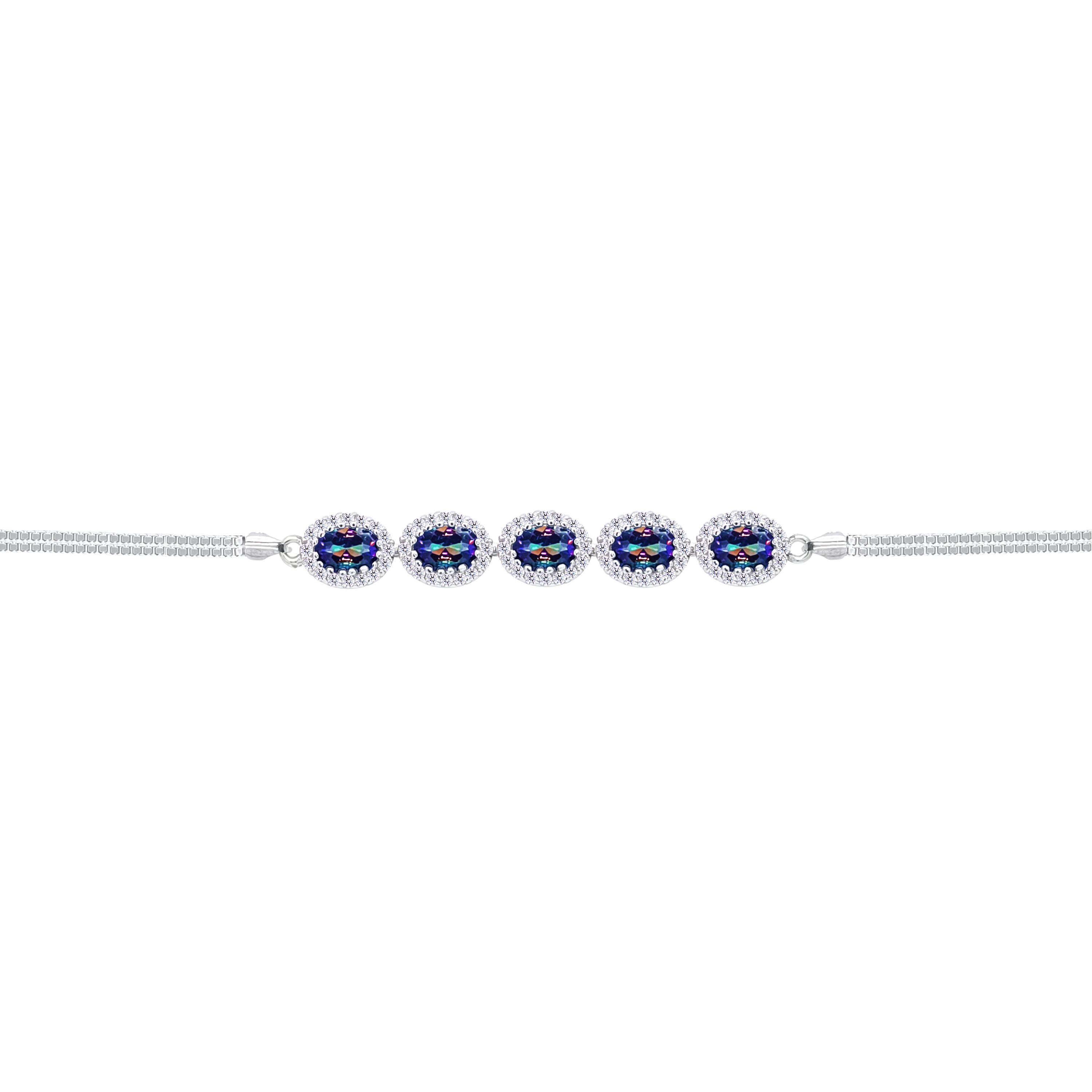 Asfour Crystal Box Chain Bracelet With Multi Color Oval Design In 925 Sterling Silver-BD0305-AP