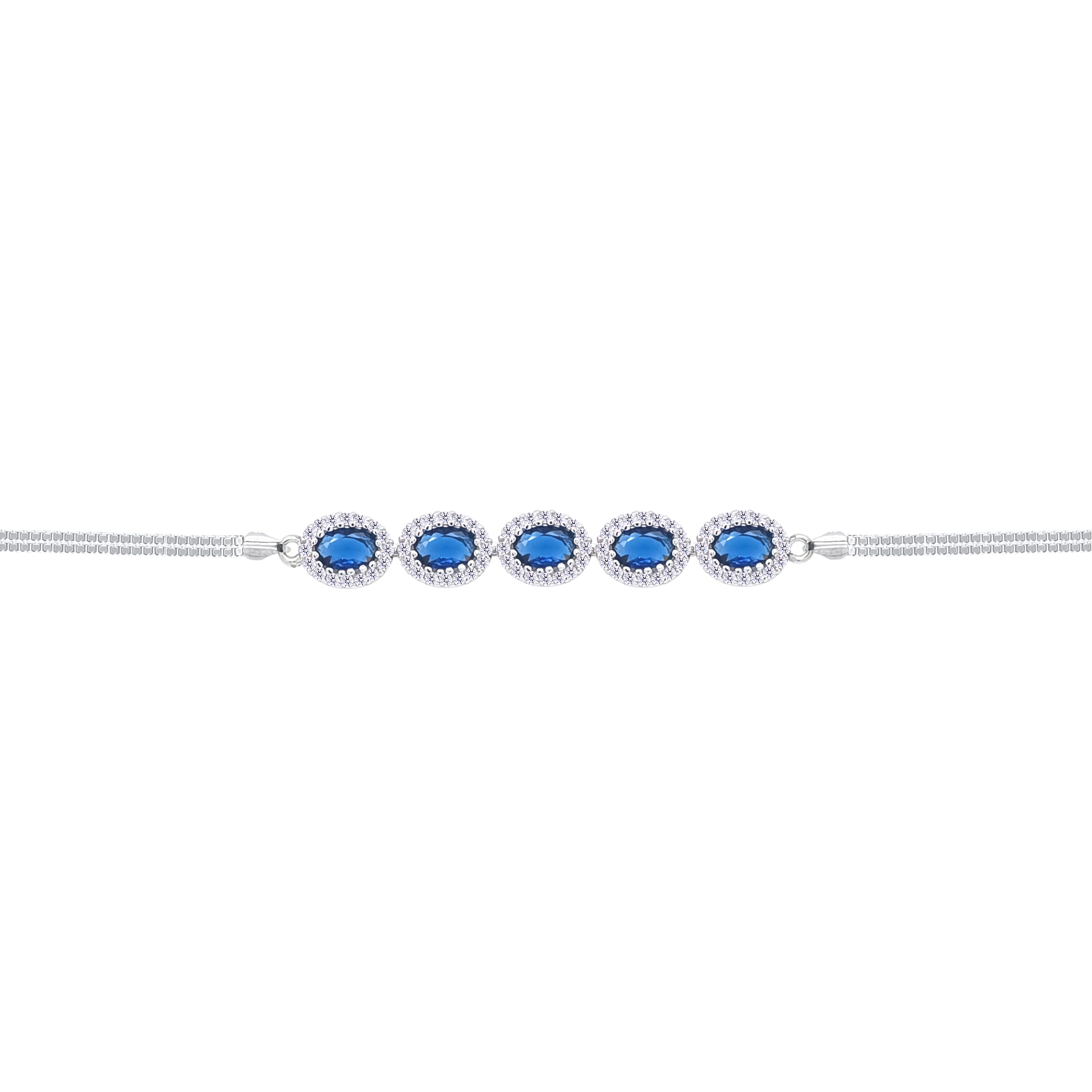 Asfour Crystal Box Chain Bracelet With Blue Oval Design In 925 Sterling Silver-BD0305-B