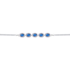 Asfour Crystal Box Chain Bracelet With Blue Oval Design In 925 Sterling Silver-BD0305-B