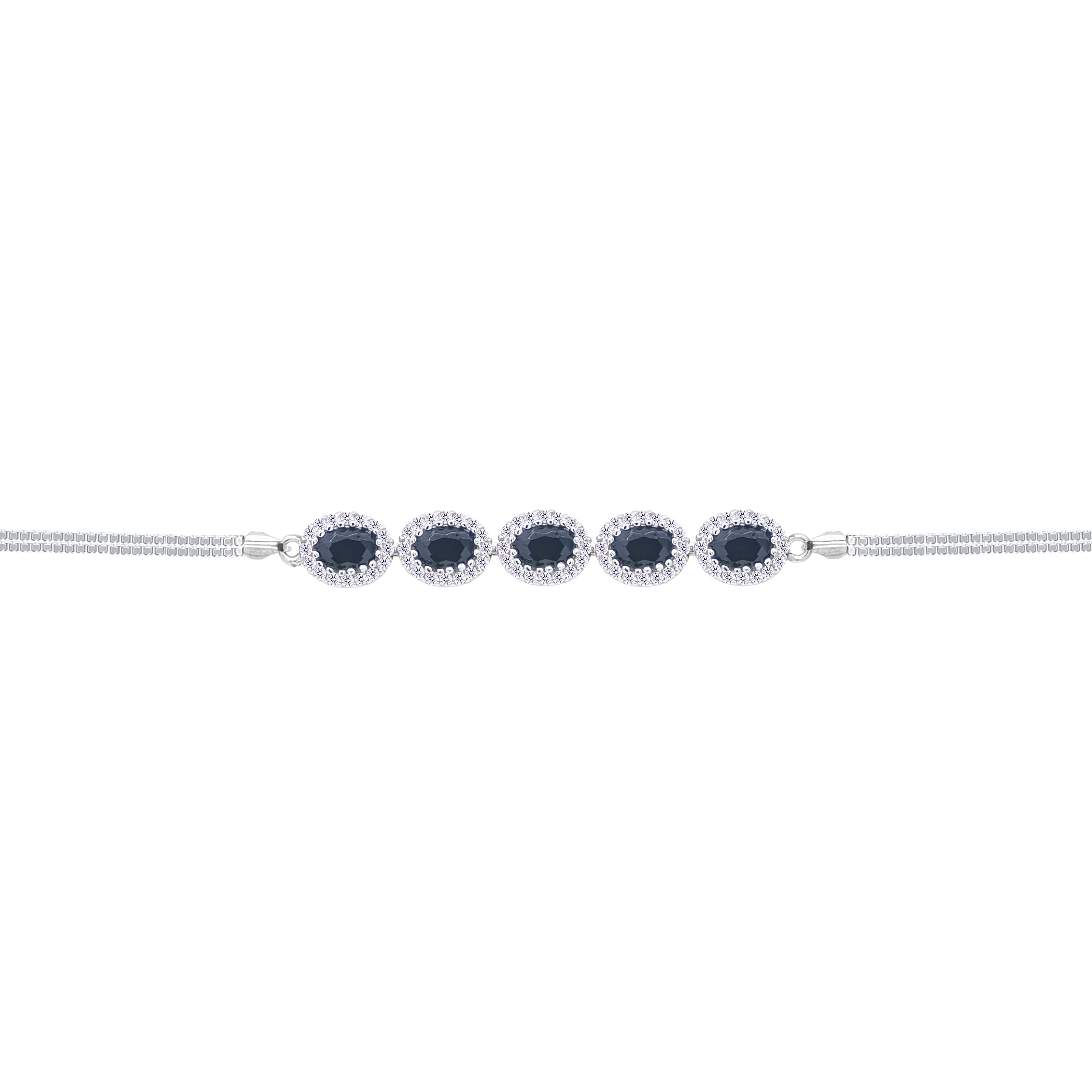 Asfour Crystal Box Chain Bracelet With Black Oval Design In 925 Sterling Silver-BD0305-P
