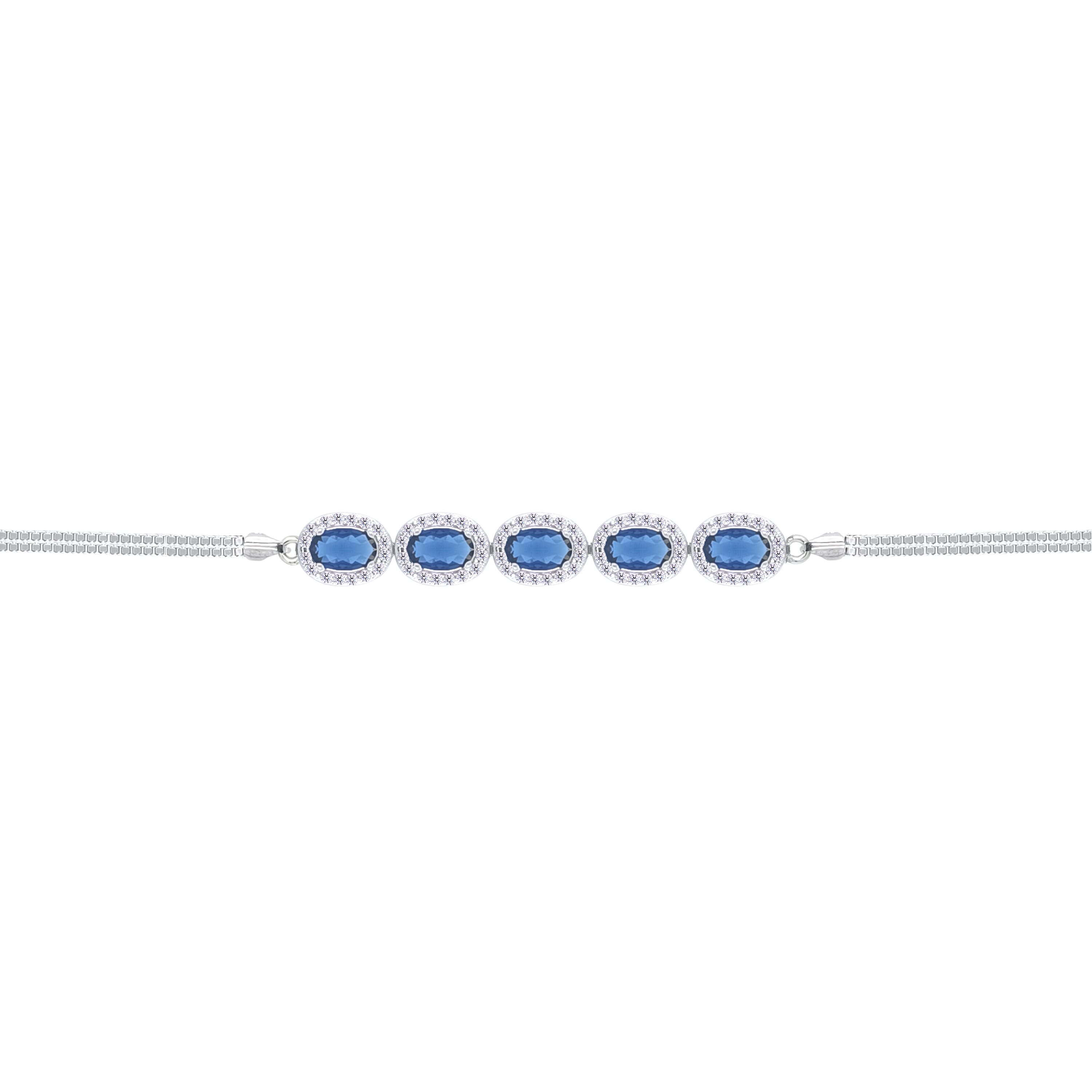 Asfour Crystal Box Chain Bracelet With Blue Oval Design In 925 Sterling Silver-BD0306-B