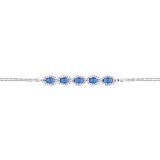 Asfour Crystal Box Chain Bracelet With Blue Oval Design In 925 Sterling Silver-BD0306-B