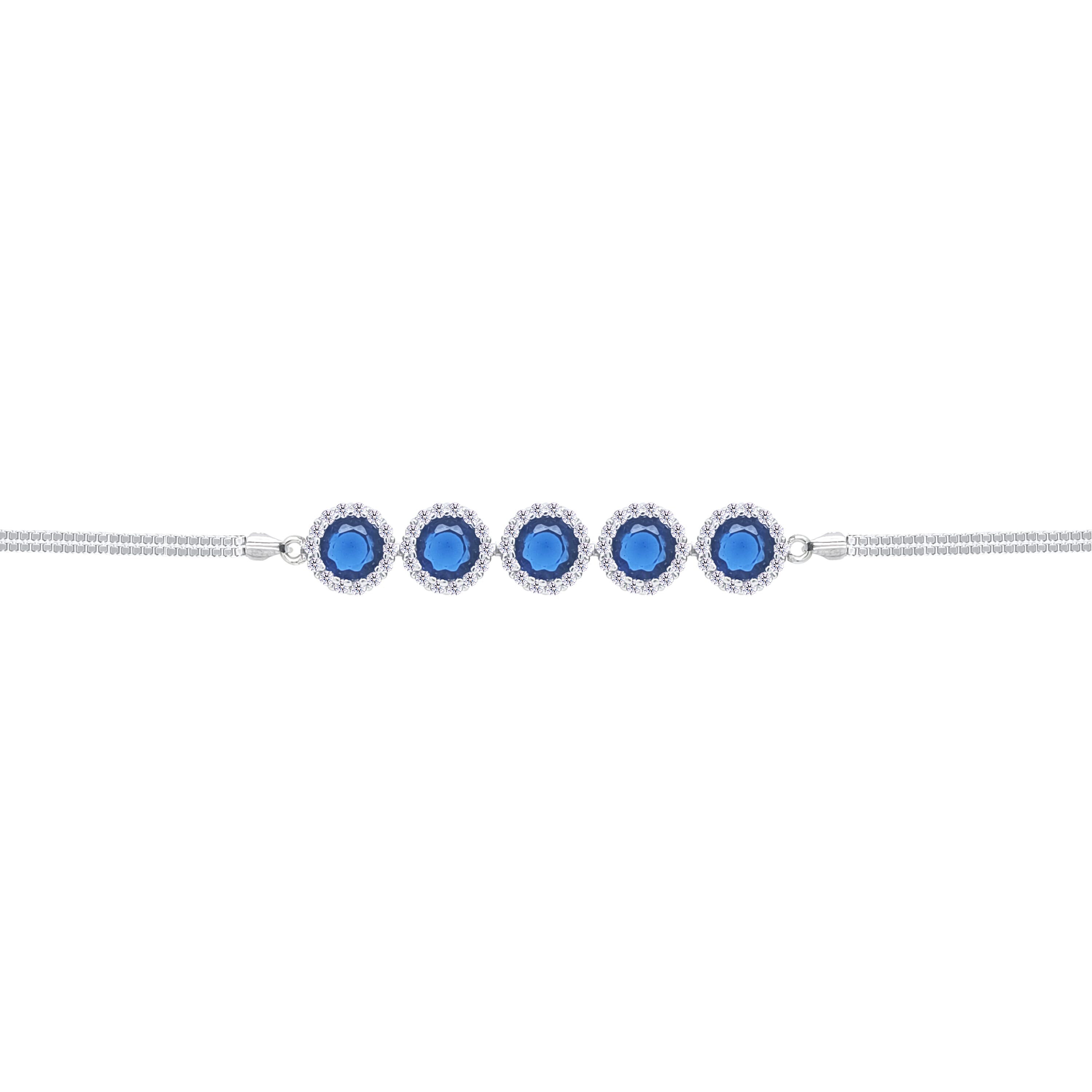 Asfour Crystal Box Chain Bracelet With Blue Round Stones In 925 Sterling Silver-BD0307-B
