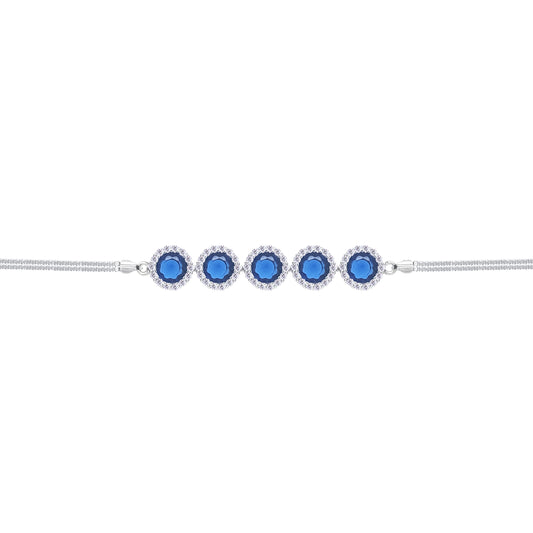 Asfour Crystal Box Chain Bracelet With Blue Round Stones In 925 Sterling Silver-BD0307-B