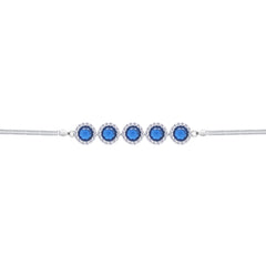 Asfour Crystal Box Chain Bracelet With Blue Round Stones In 925 Sterling Silver-BD0307-B