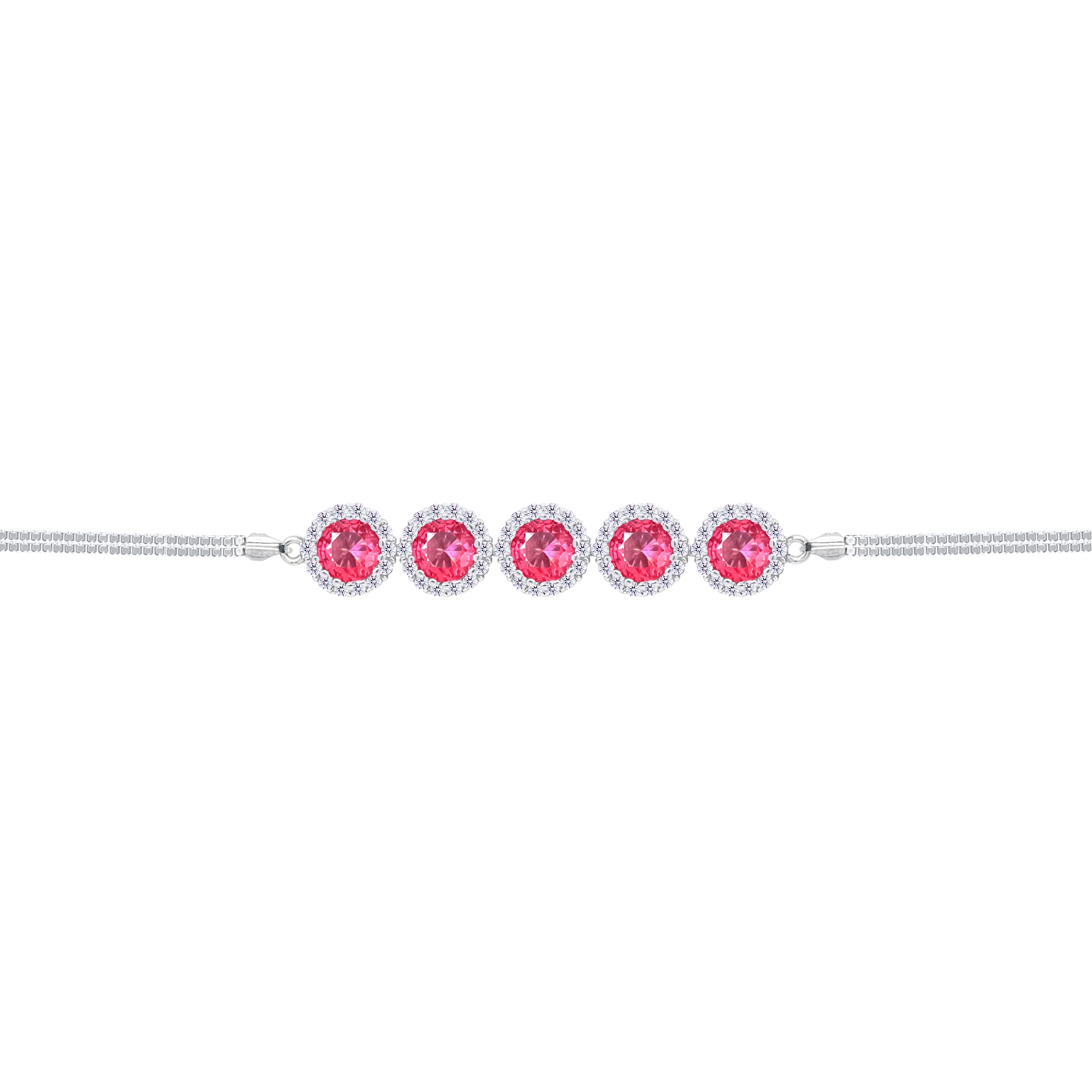 Asfour Crystal Box Chain Bracelet With Ruby Round Stones In 925 Sterling Silver-BD0307-R