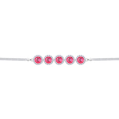Asfour Crystal Box Chain Bracelet With Ruby Round Stones In 925 Sterling Silver-BD0307-R