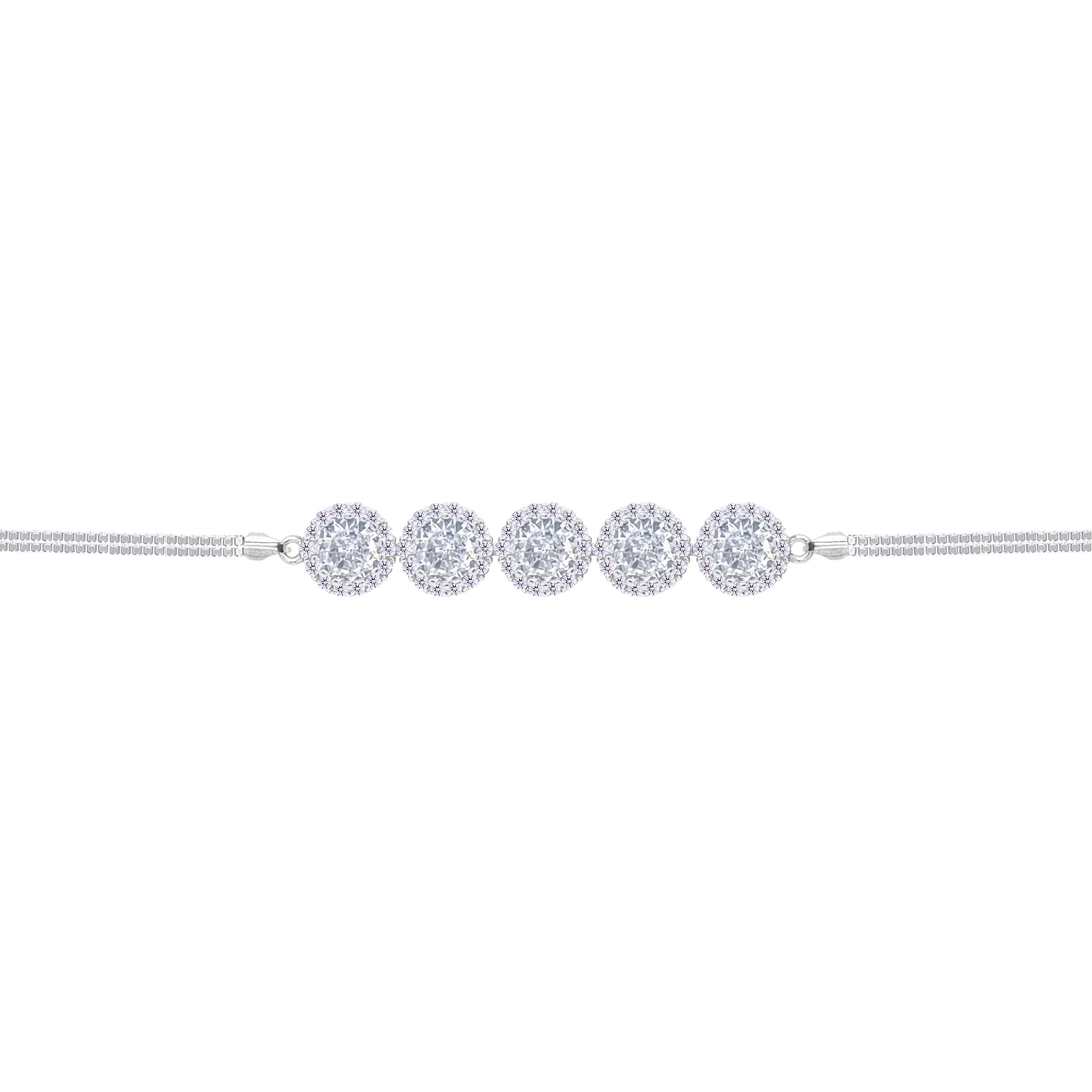 Asfour Crystal Box Chain Bracelet With Zircon Round Stones In 925 Sterling Silver-BD0307