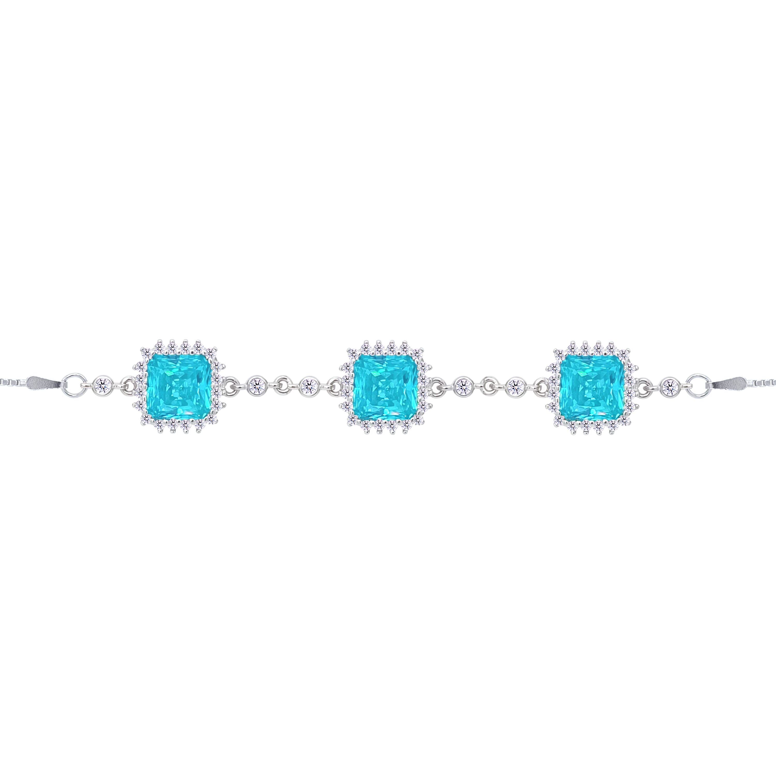 Asfour Crystal Tennis Bracelet With Turquoise Pear & Emerald Zircon In 925 Sterling Silver