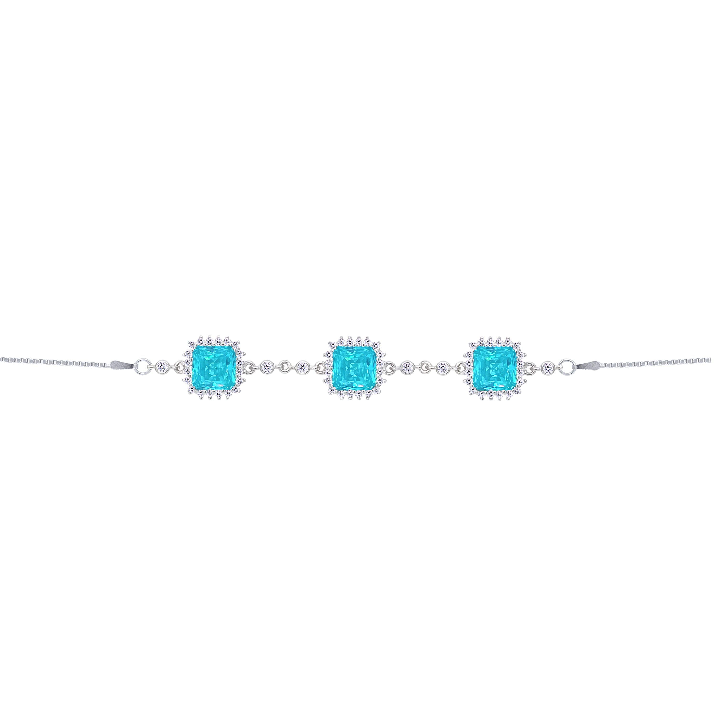 Asfour Crystal Fashion Bracelet With Aquamarine Squares Stones In 925 Sterling Silver-BD0308-GC