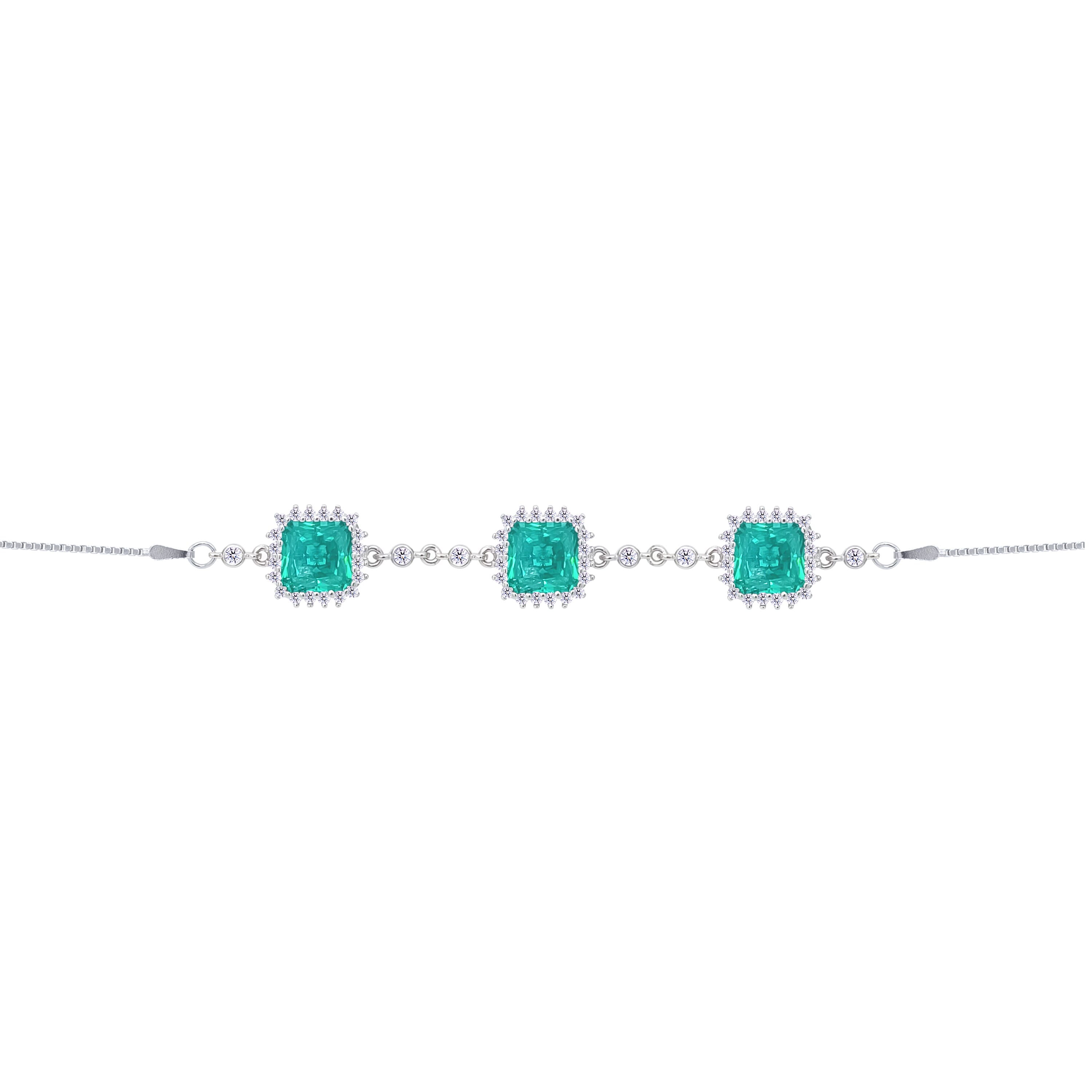Asfour Crystal Fashion Bracelet With Emerald Squares Stones In 925 Sterling Silver-BD0308-G
