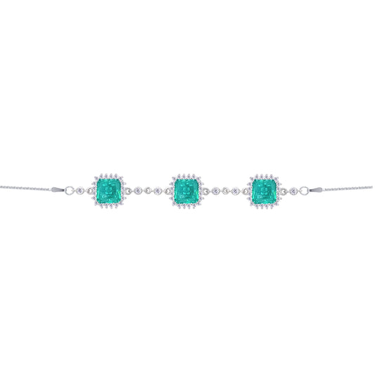 Asfour Crystal Fashion Bracelet With Emerald Squares Stones In 925 Sterling Silver-BD0308-G