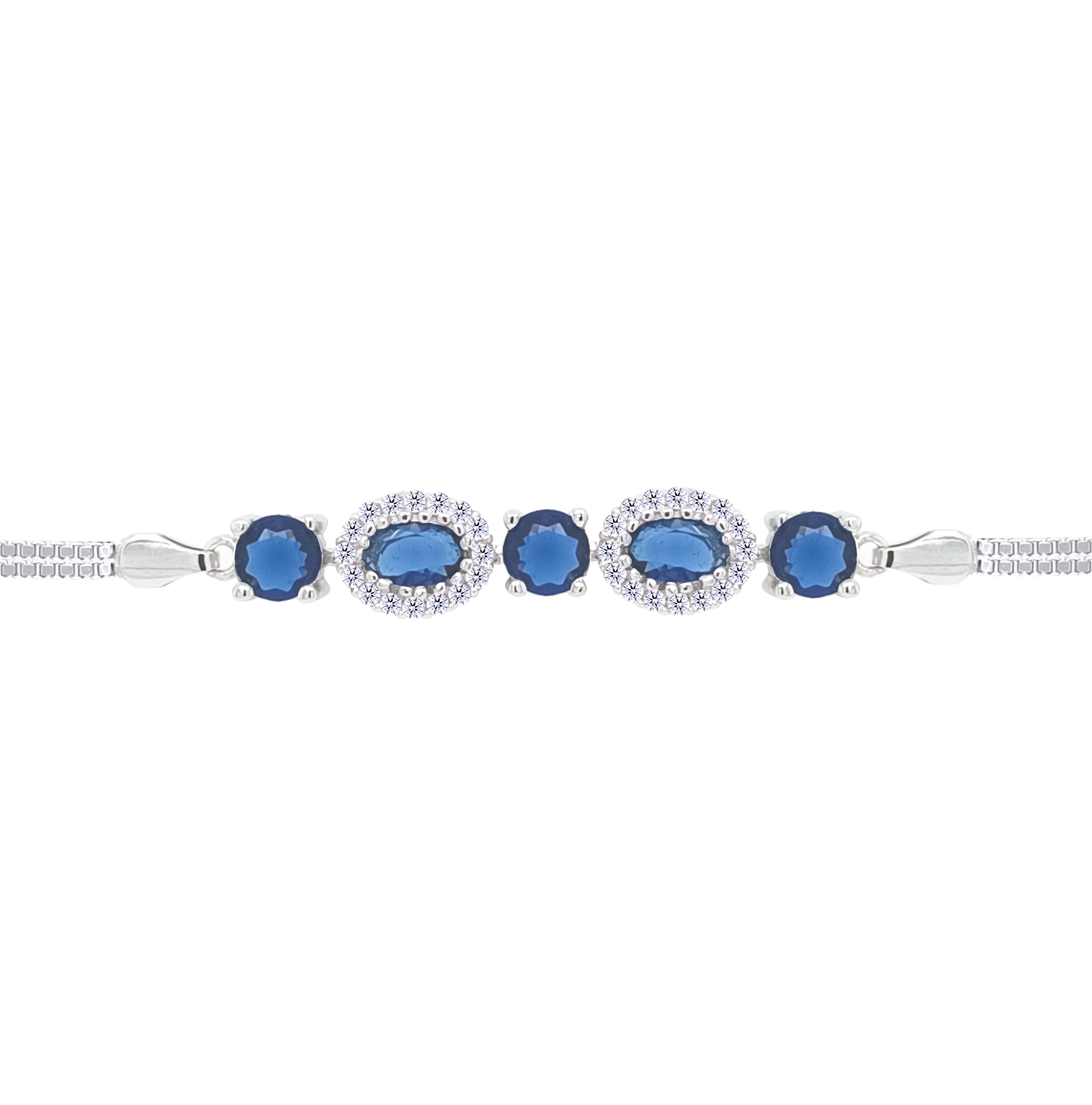 Asfour Crystal Tennis Bracelet With Turquoise Pear & Emerald Zircon In 925 Sterling Silver