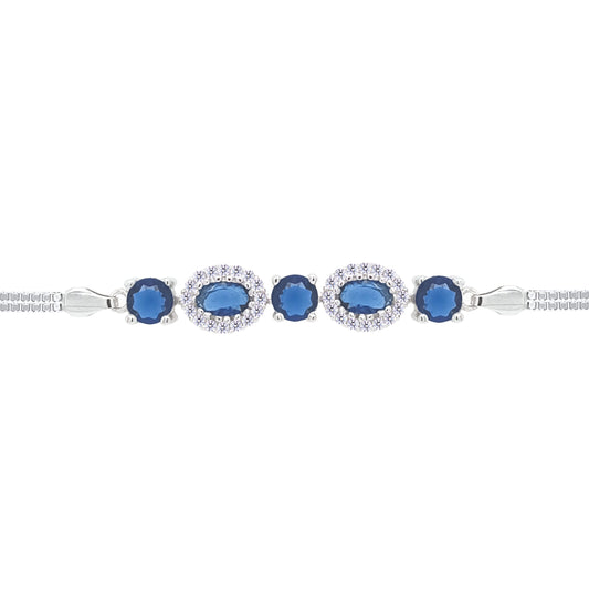 Asfour Crystal Tennis Bracelet With Turquoise Pear & Emerald Zircon In 925 Sterling Silver