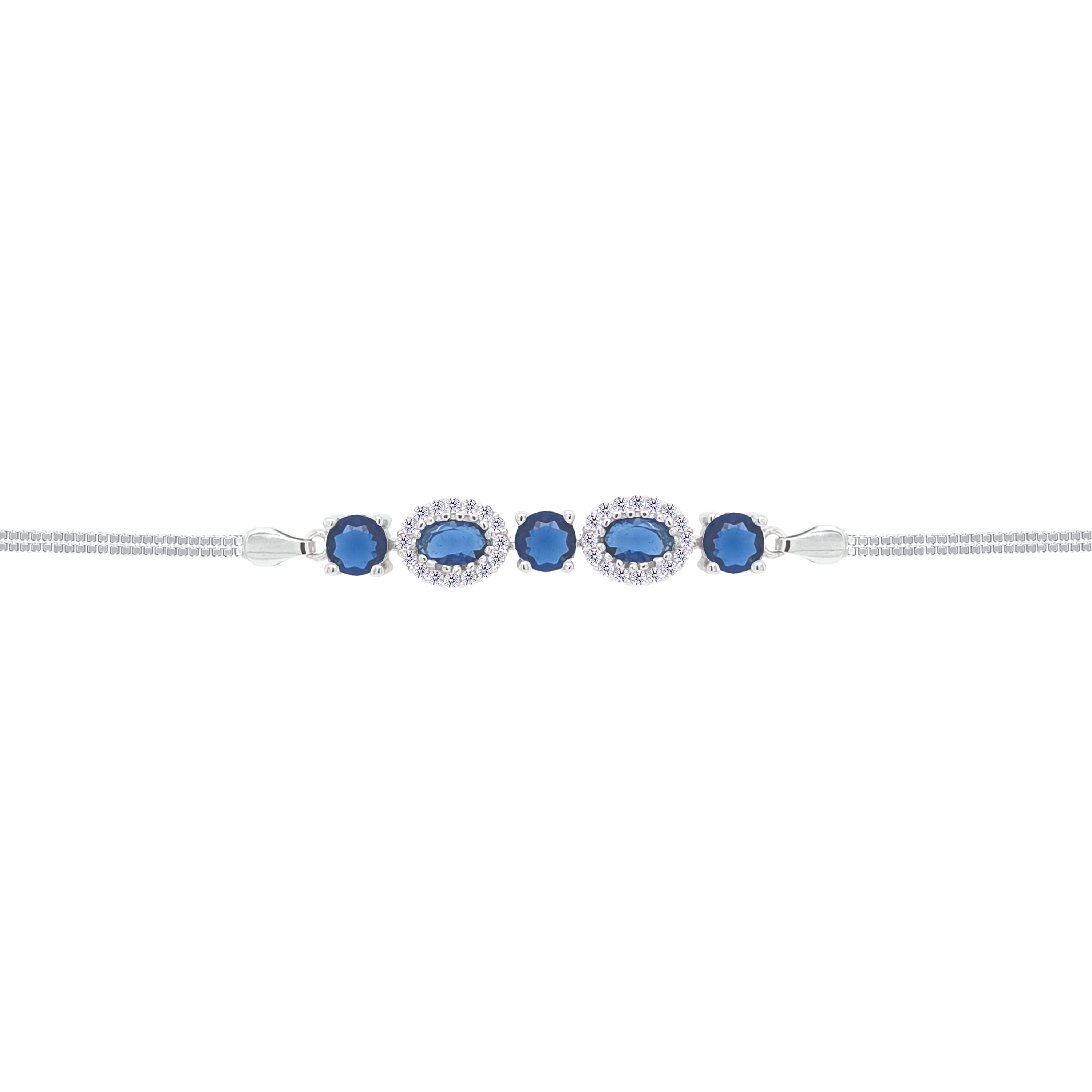 Asfour Crystal Box Chain Bracelet With Blue Round & Oval Stones In 925 Sterling Silver-BD0309-B