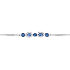 Asfour Crystal Box Chain Bracelet With Blue Round & Oval Stones In 925 Sterling Silver-BD0309-B