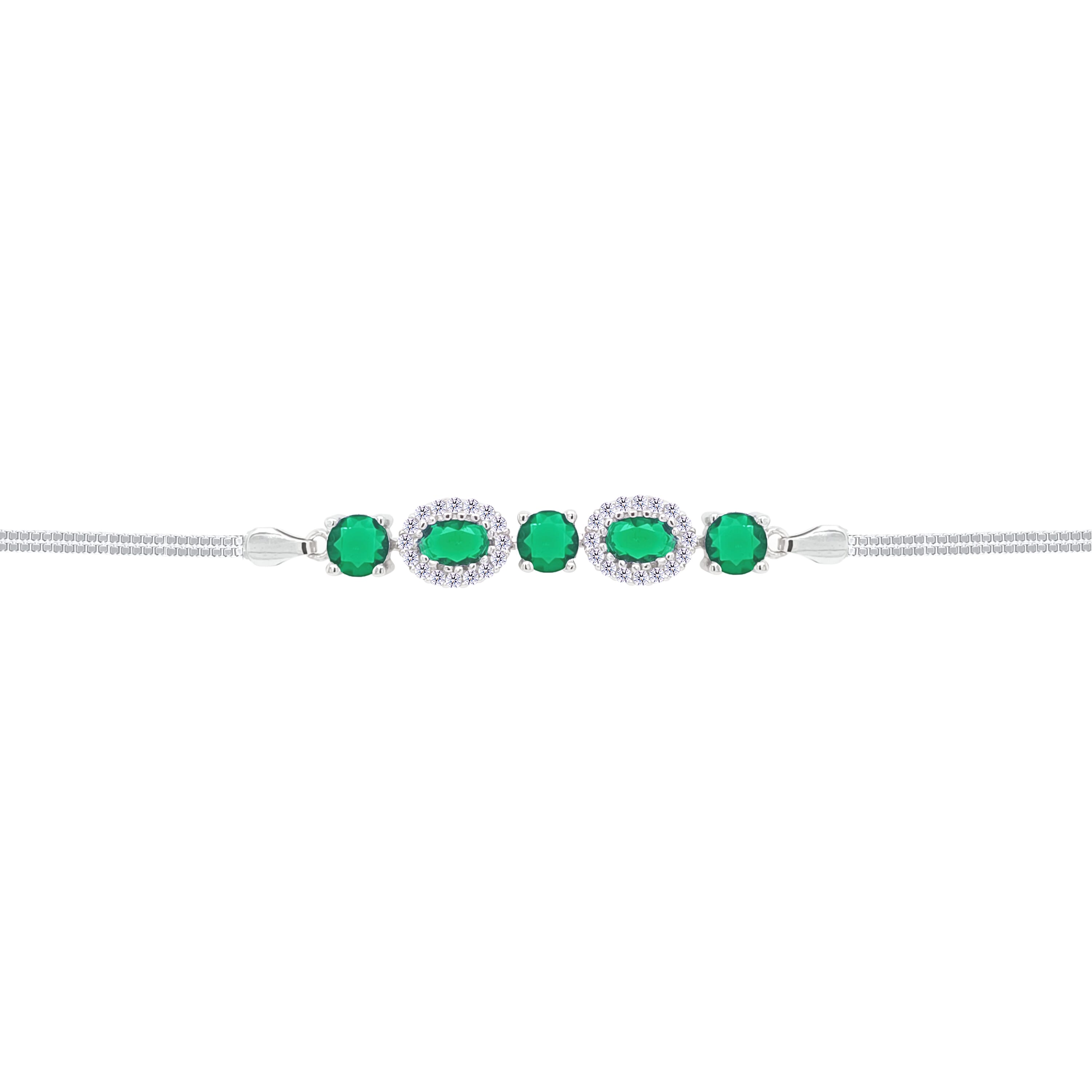 Asfour Crystal Box Chain Bracelet With Emerald Round & Oval Stones In 925 Sterling Silver-BD0309-G