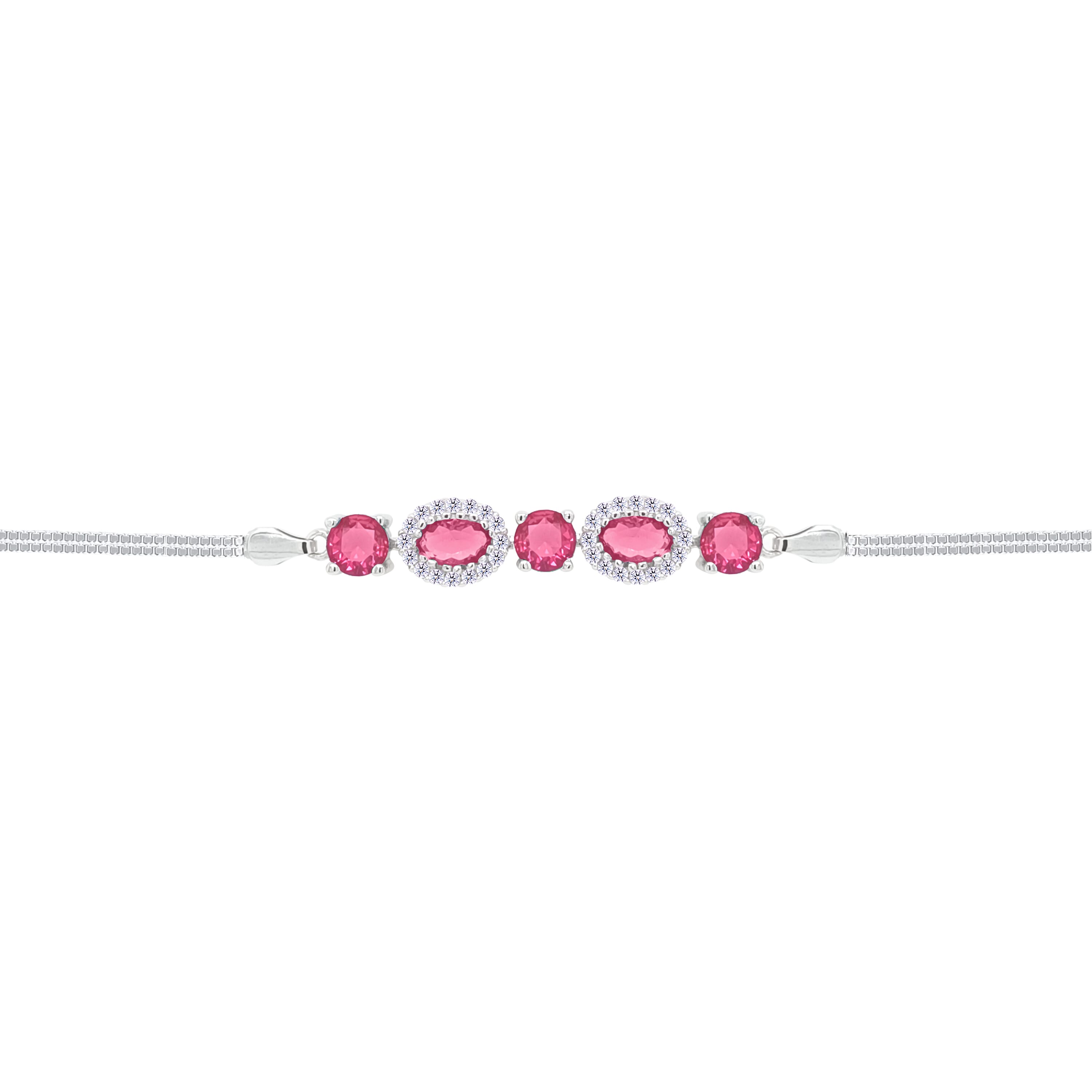 Asfour Crystal Box Chain Bracelet With Dark Rose Round & Oval Stones In 925 Sterling Silver-BD0309-O5