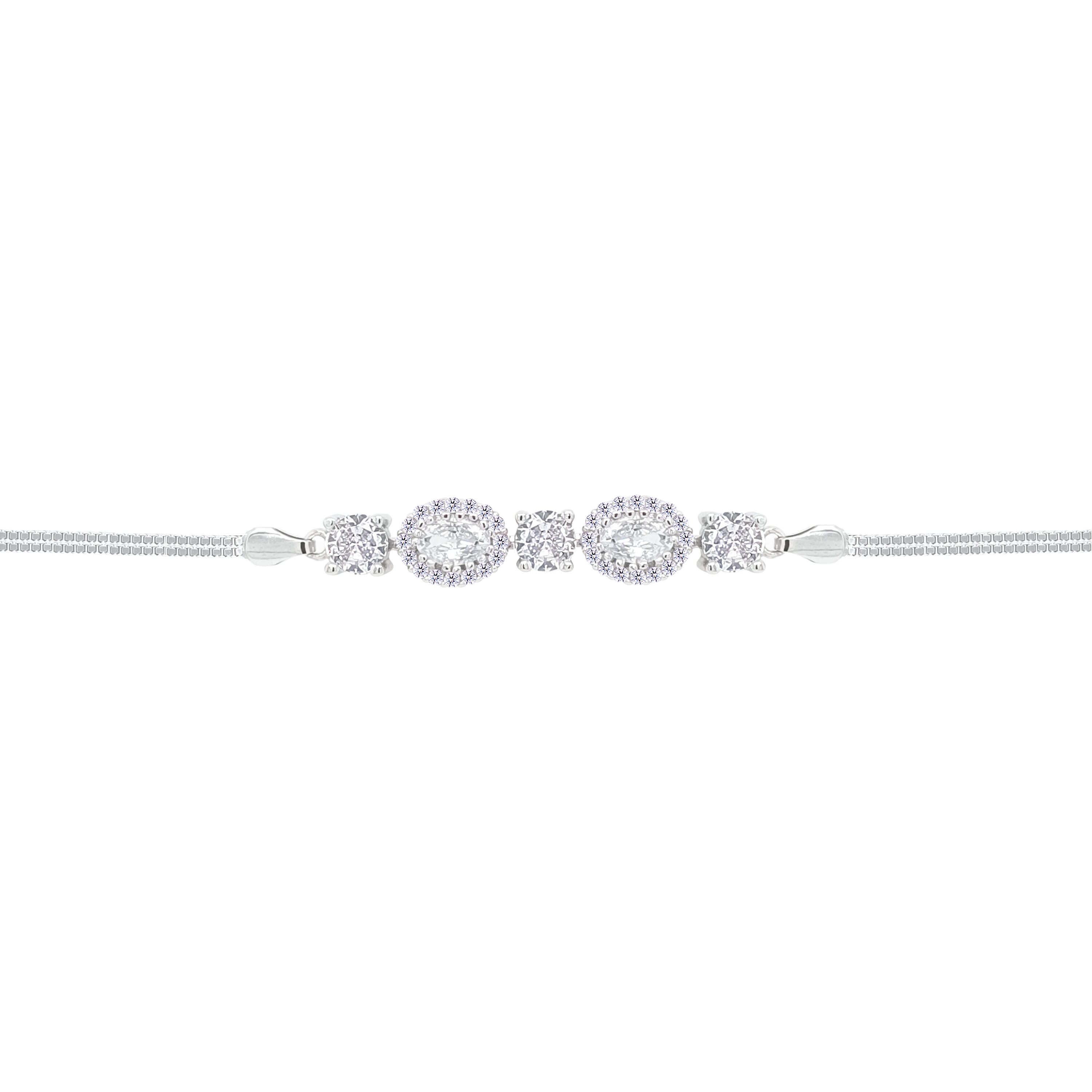 Asfour Crystal Box Chain Bracelet With Round & Oval Design In 925 Sterling Silver-BD0309