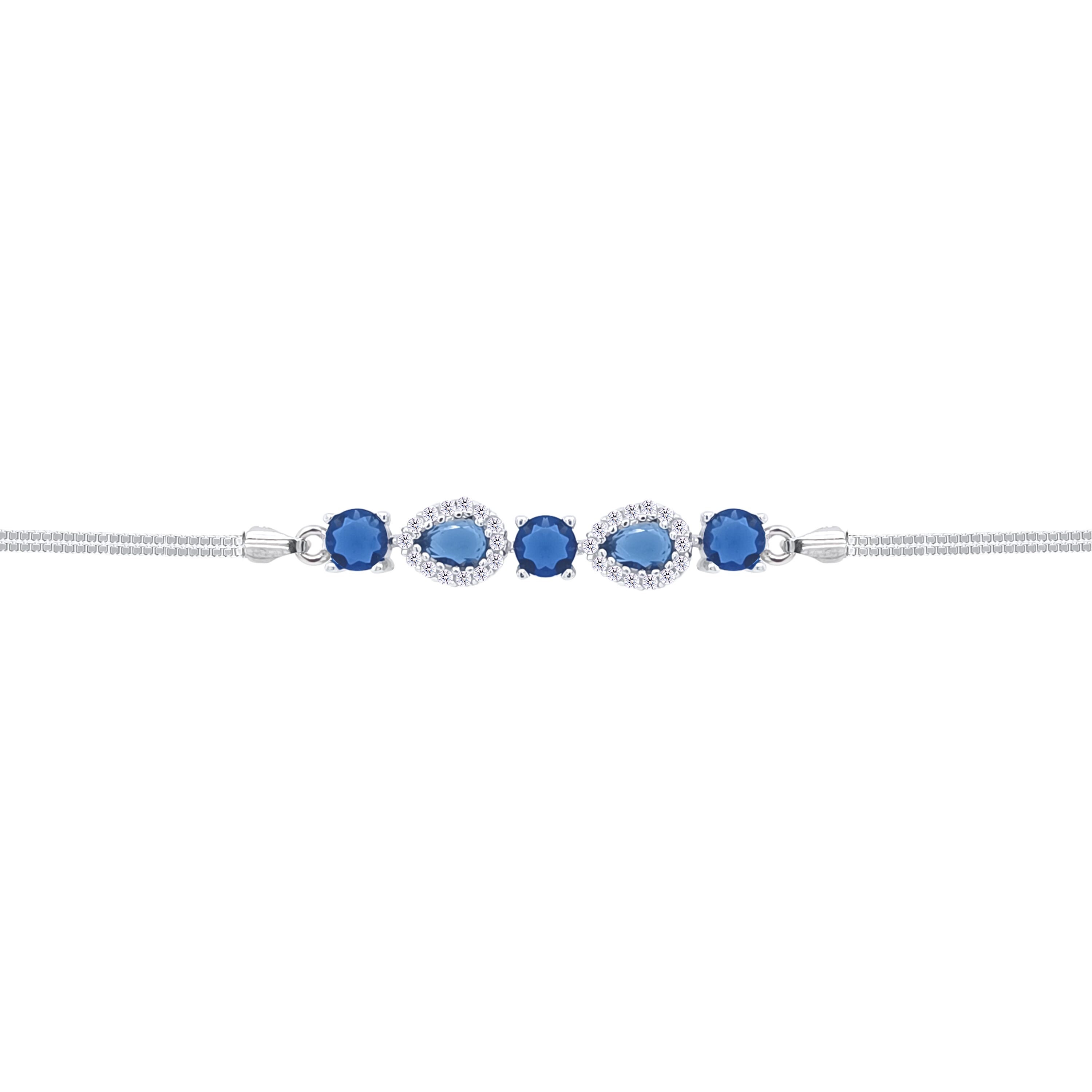 Asfour Crystal Box Chain Bracelet With Blue Round & Pear Stones In 925 Sterling Silver-BD0310-B